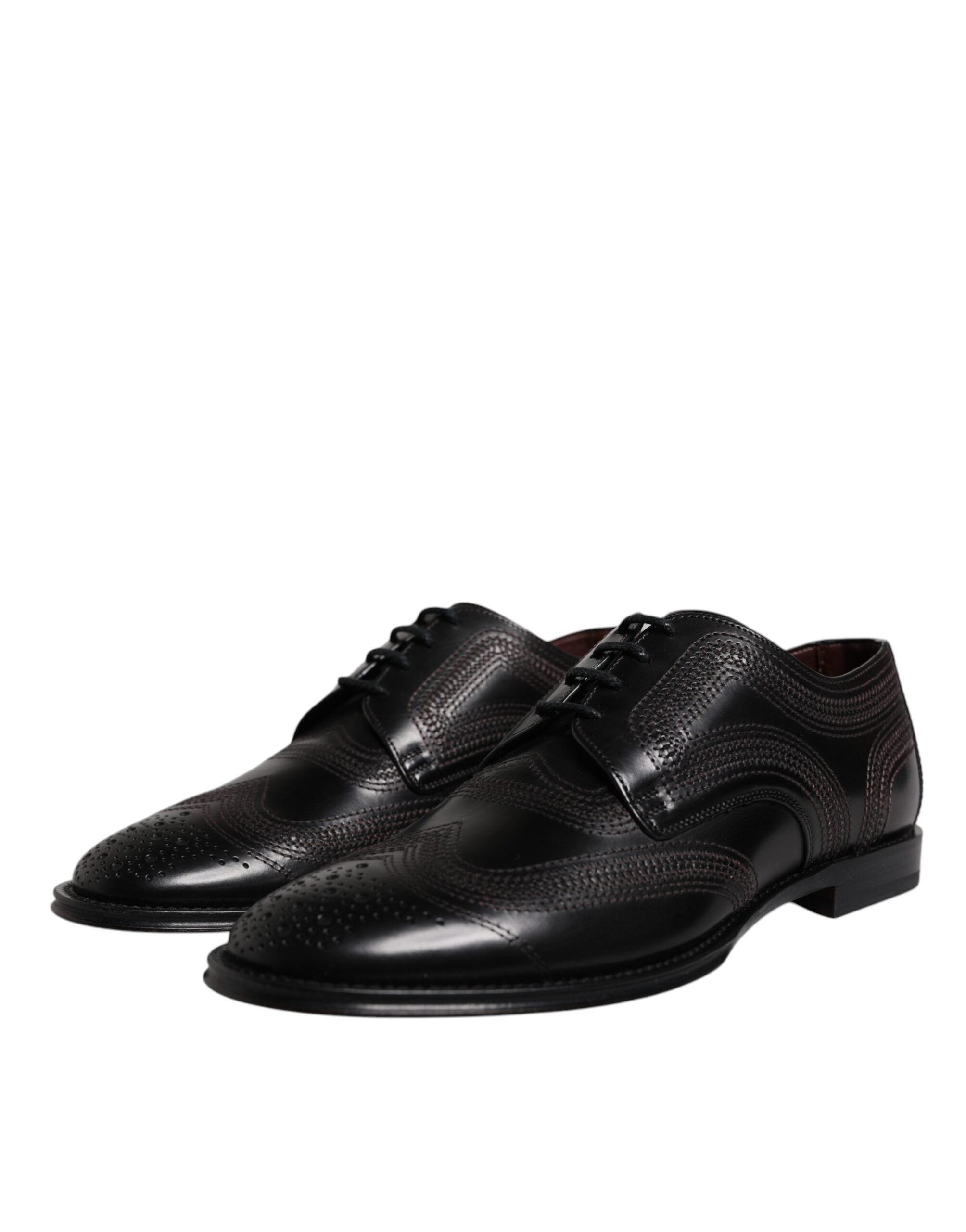 Dolce & Gabbana Black Embroidered Classic Leather Derby Dress Men's Shoes