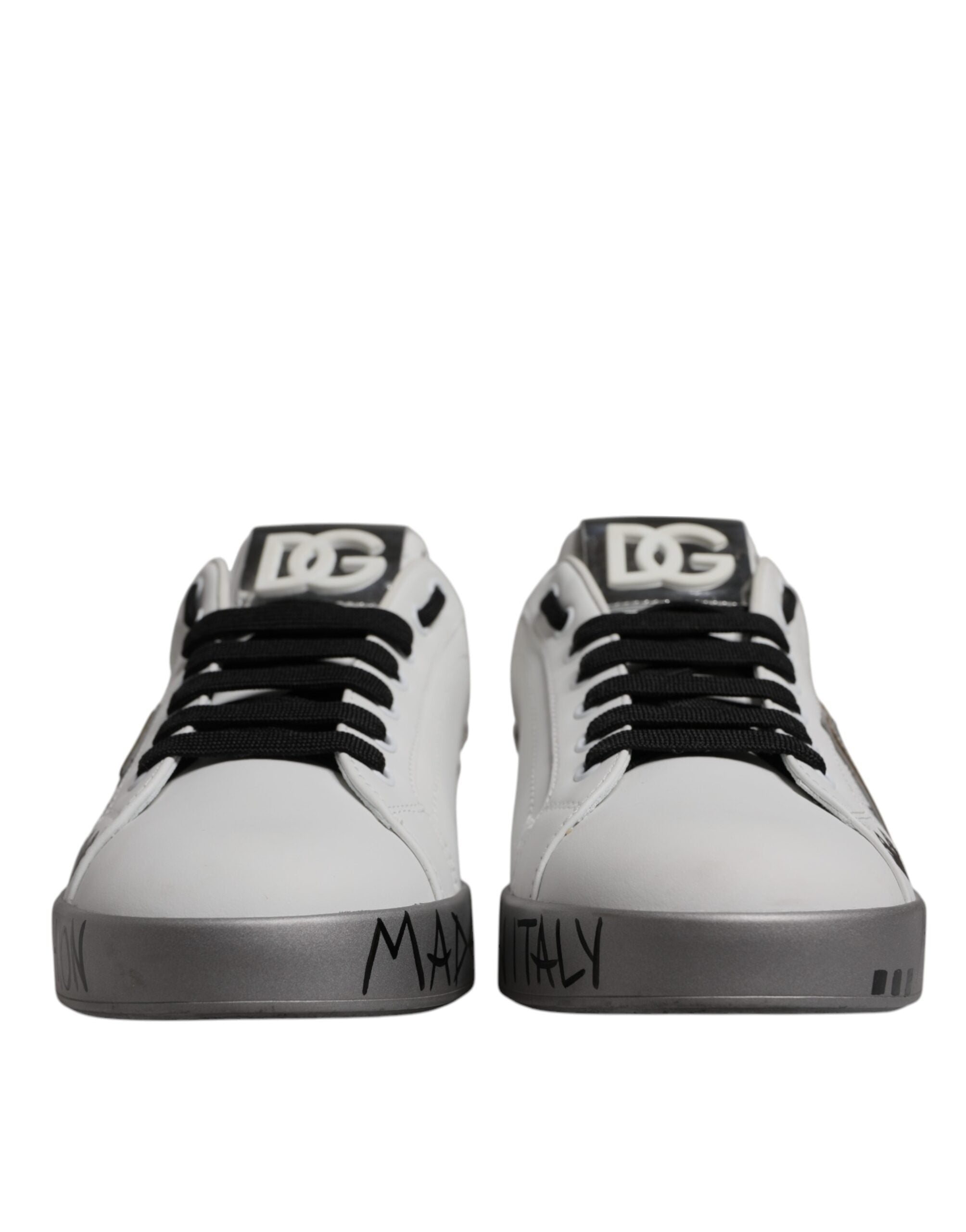 Dolce & Gabbana White Silver Crystal Logo Portofino Sneakers Men's Shoes (Pre-Owned)
