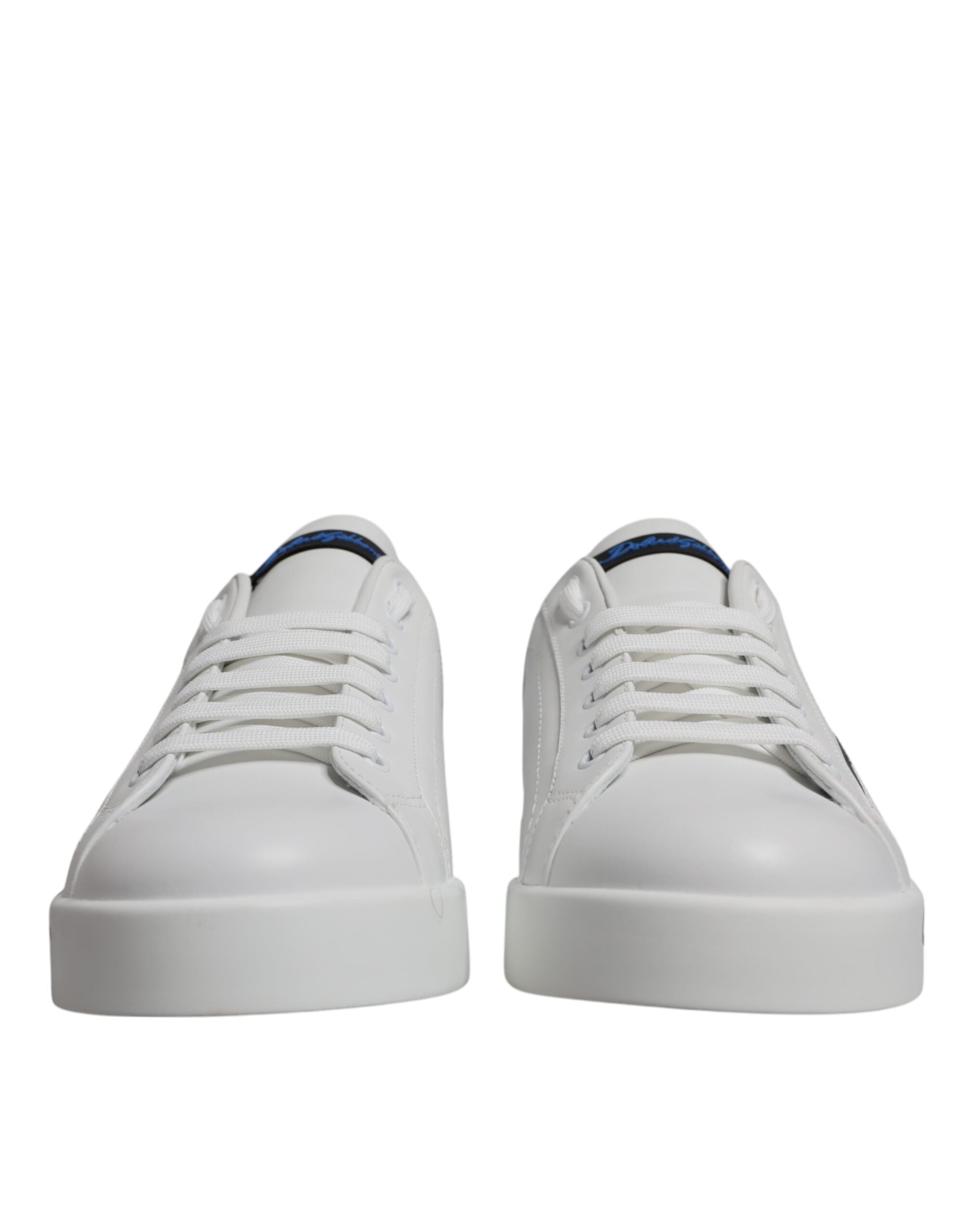 Dolce & Gabbana White Blue Leather Logo Low Top Sneakers Men's Shoes