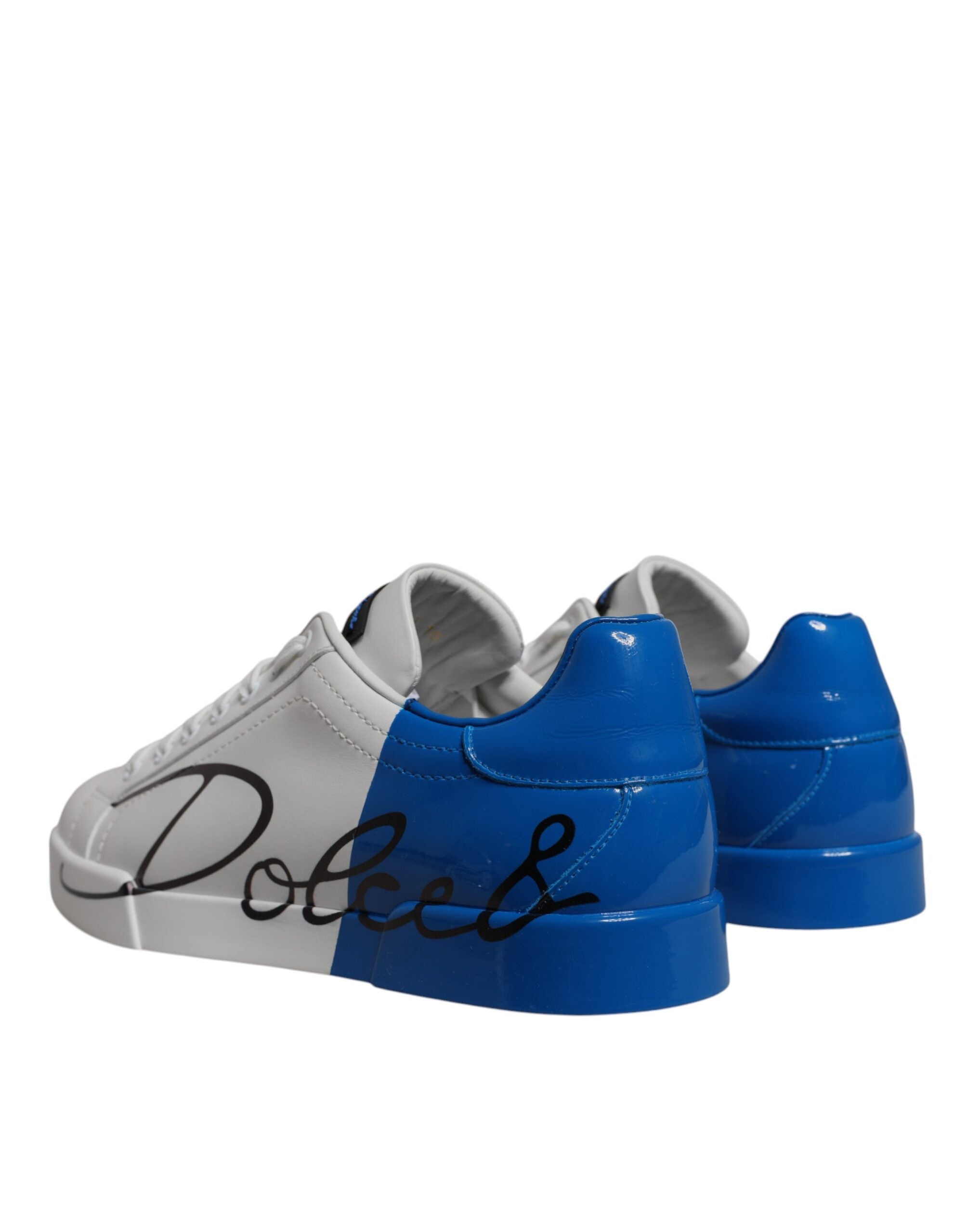 Dolce & Gabbana White Blue Leather Logo Low Top Sneakers Men's Shoes