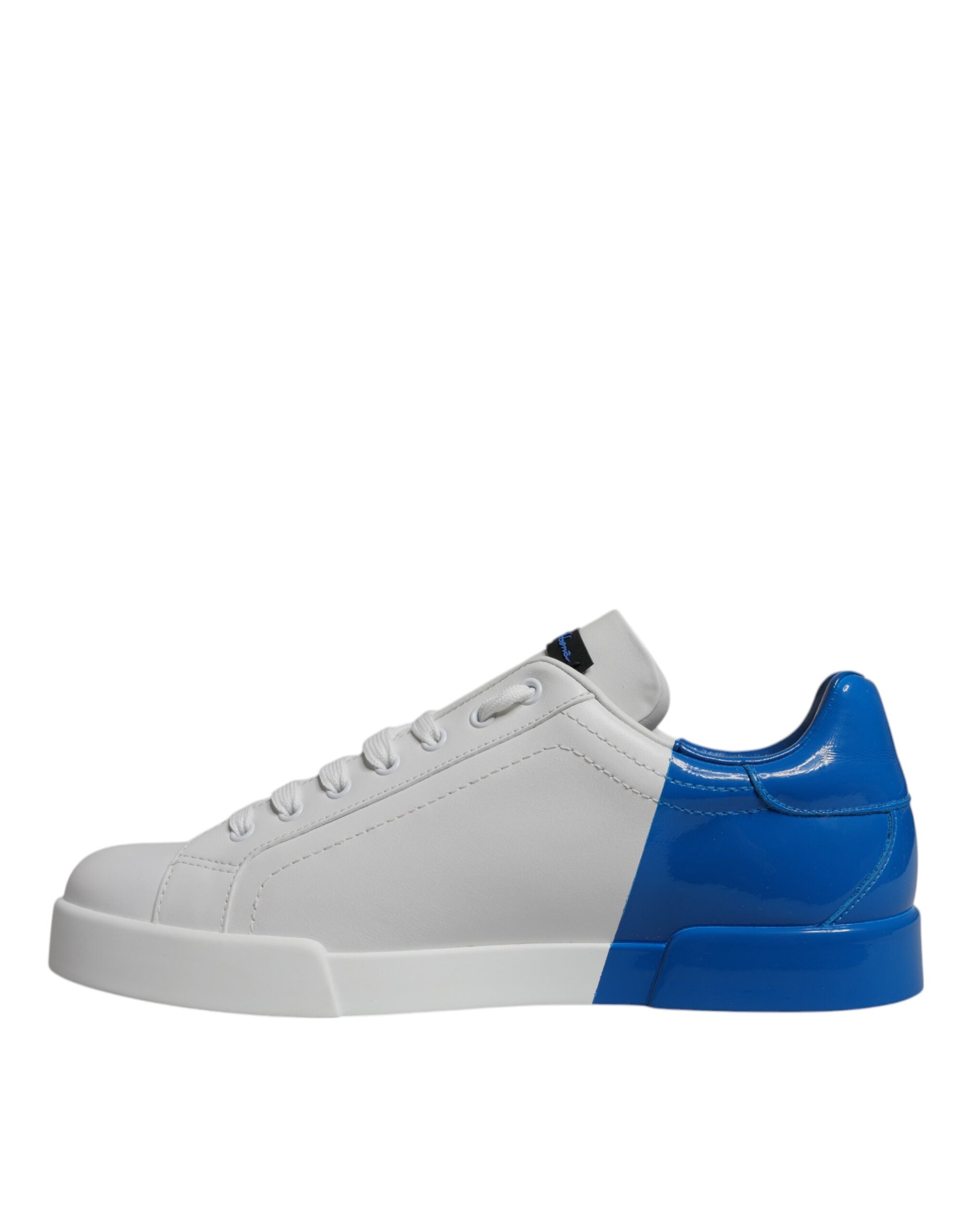 Dolce & Gabbana White Blue Leather Logo Low Top Sneakers Men's Shoes