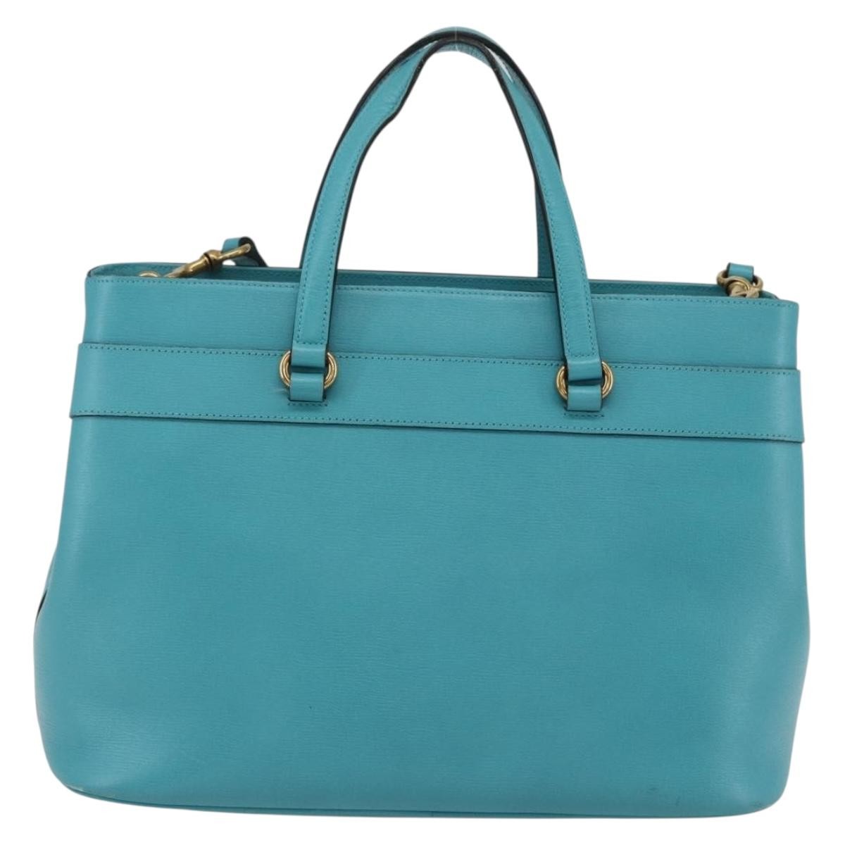 Gucci Bright Bit Convertible Tote Leather Blue Leather Tote Bag Bag (Pre-Owned)