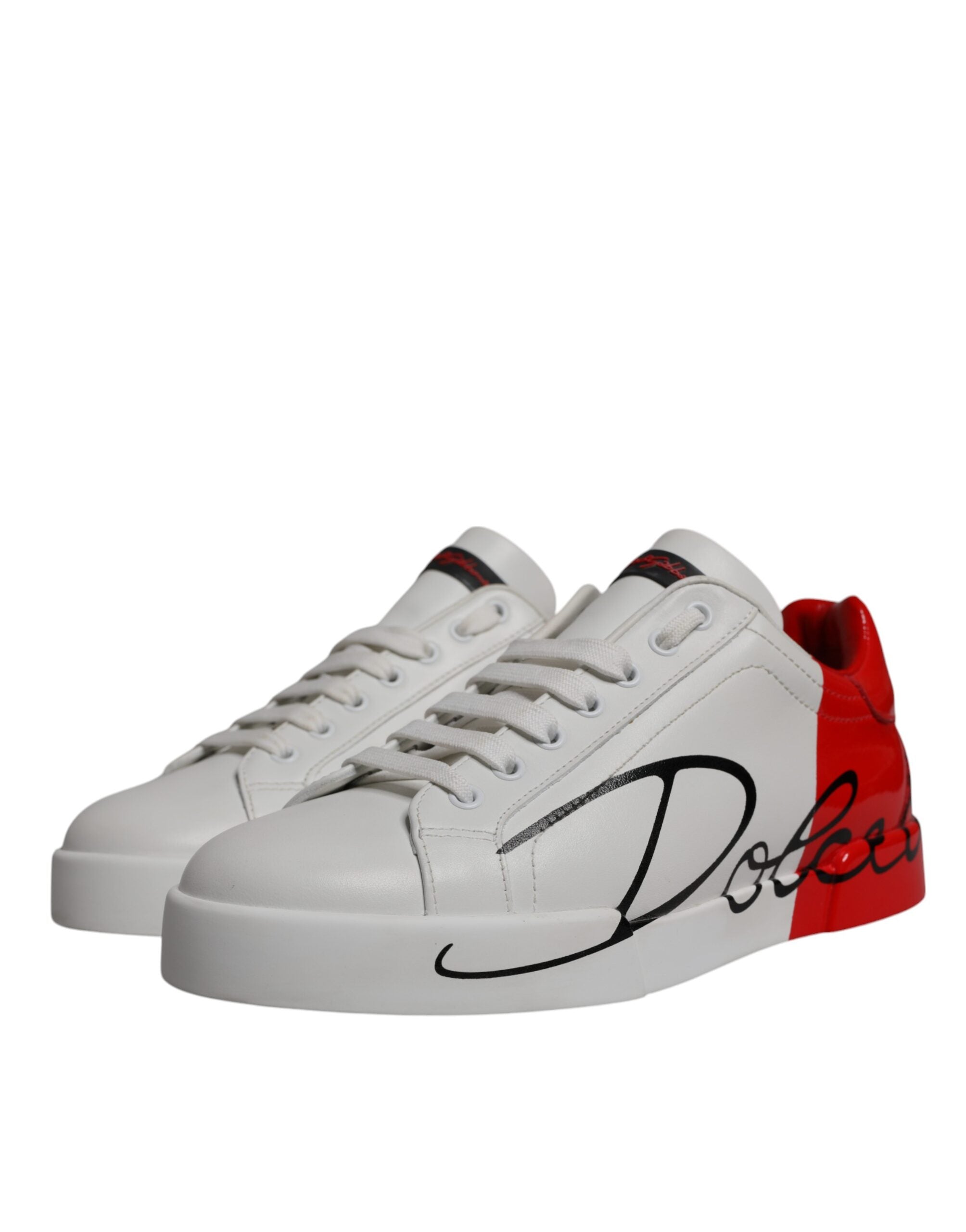 Dolce & Gabbana White Red Leather Logo Low Top Sneakers Men's Shoes (Pre-Owned)