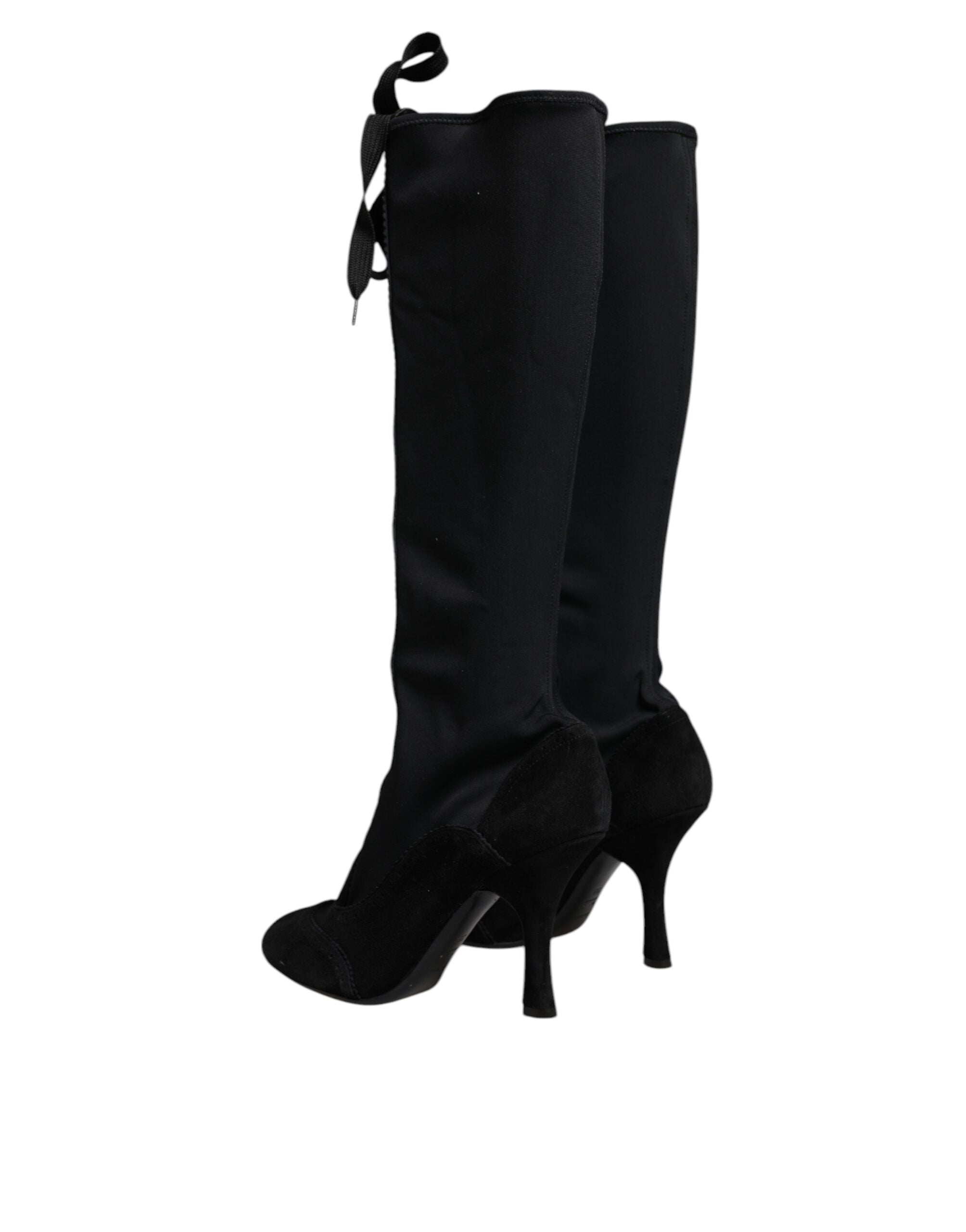 Dolce & Gabbana Black Lace Up Heels High Boots Women's Shoes