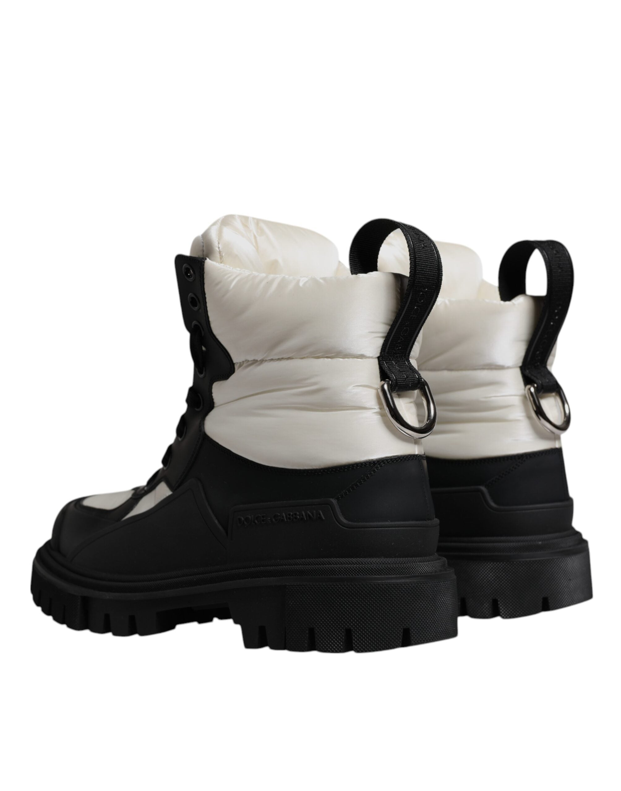 Dolce & Gabbana Black White Padded Mid Calf Lace Up Boots Women's Shoes (Pre-Owned)