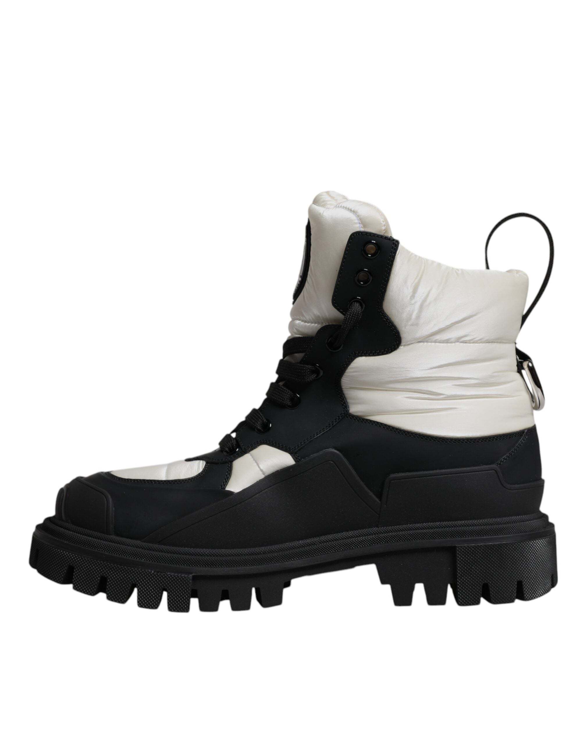 Dolce & Gabbana Black White Padded Mid Calf Lace Up Boots Women's Shoes (Pre-Owned)