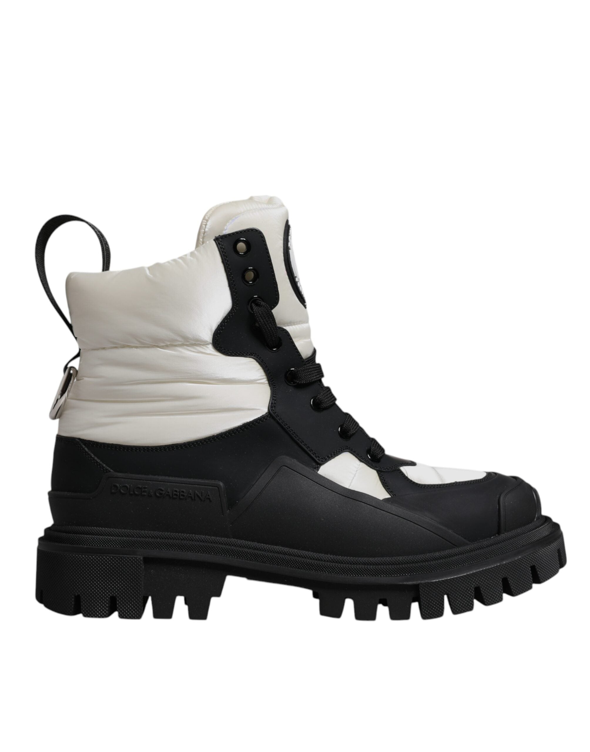Dolce & Gabbana Black White Padded Mid Calf Lace Up Boots Women's Shoes (Pre-Owned)