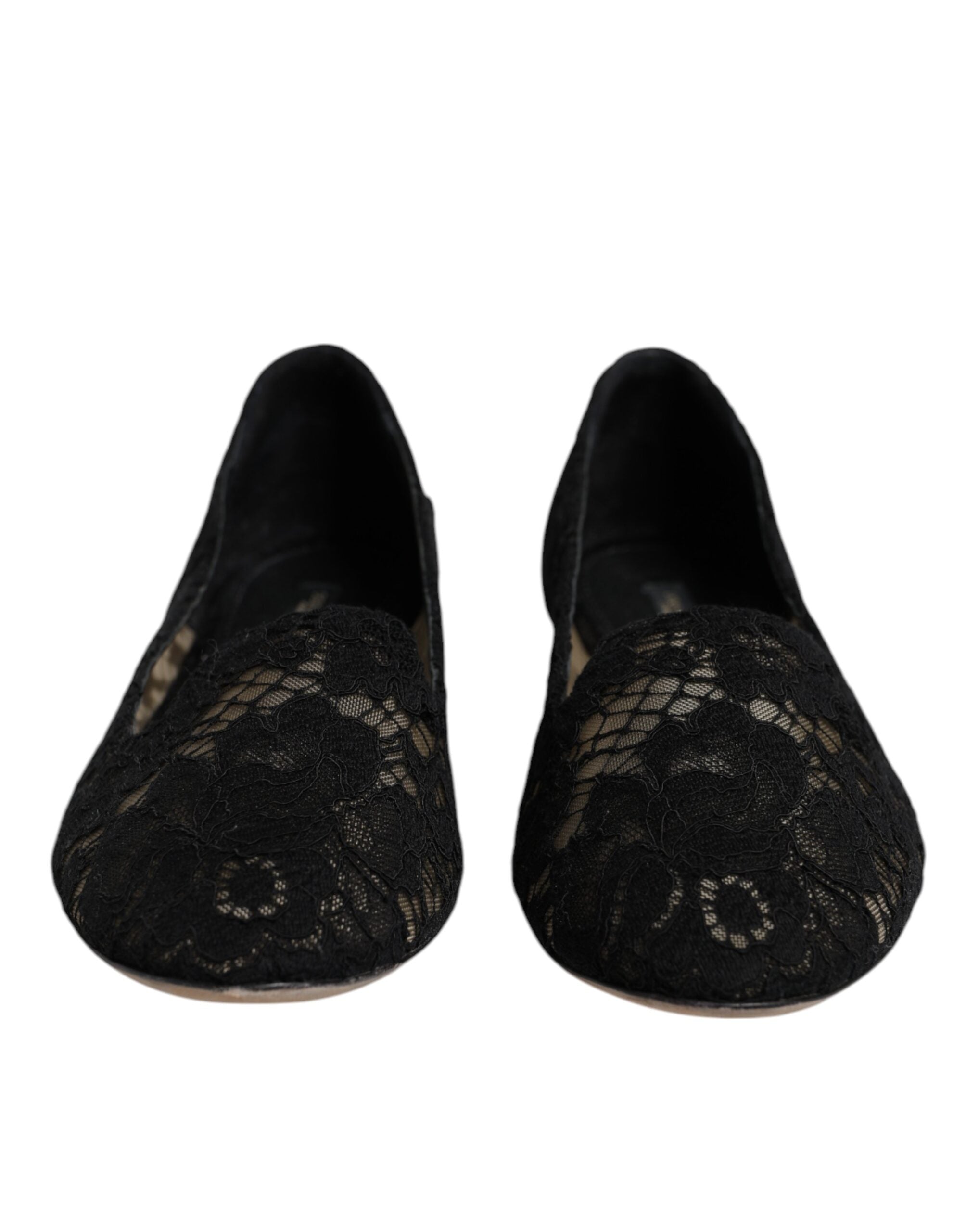 Dolce & Gabbana Black Taormina Lace Slip On Flats Women's Shoes (Pre-Owned)