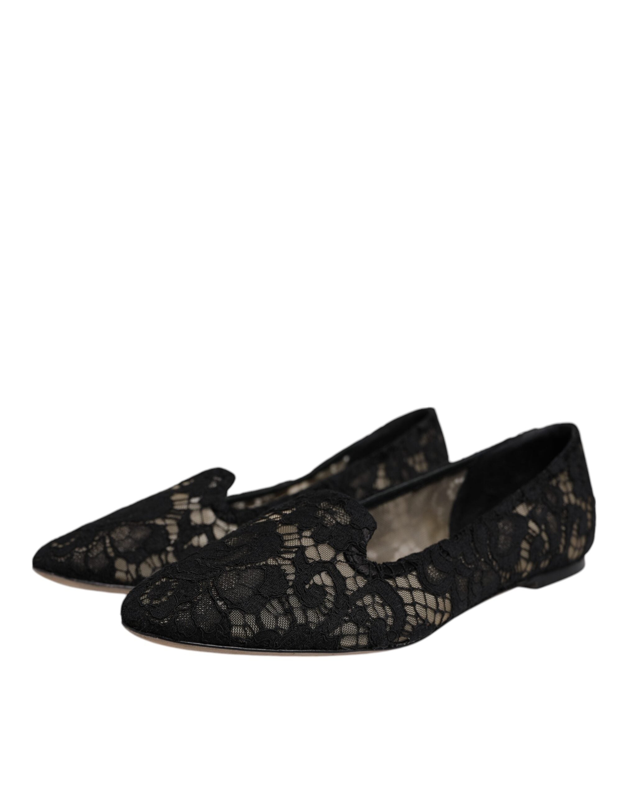 Dolce & Gabbana Black Taormina Lace Slip On Flats Women's Shoes (Pre-Owned)