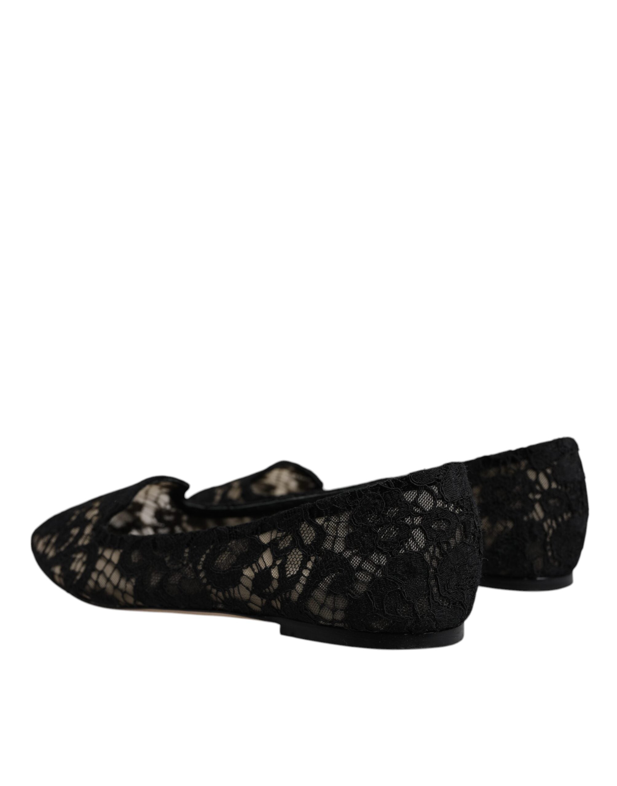 Dolce & Gabbana Black Taormina Lace Slip On Flats Women's Shoes (Pre-Owned)