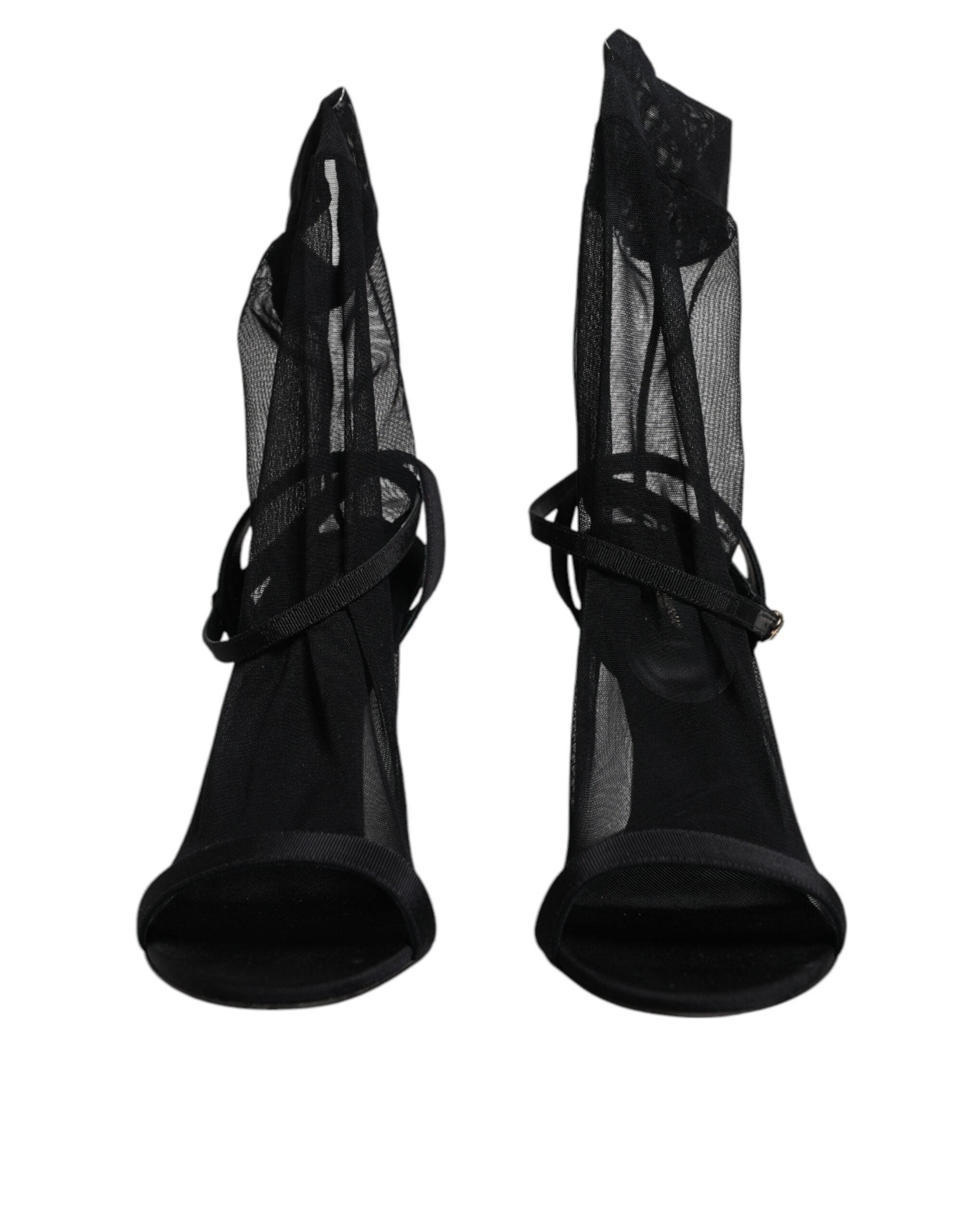 Dolce & Gabbana Black Tulle Stretch Heels Sandals Women's Shoes (Pre-Owned)
