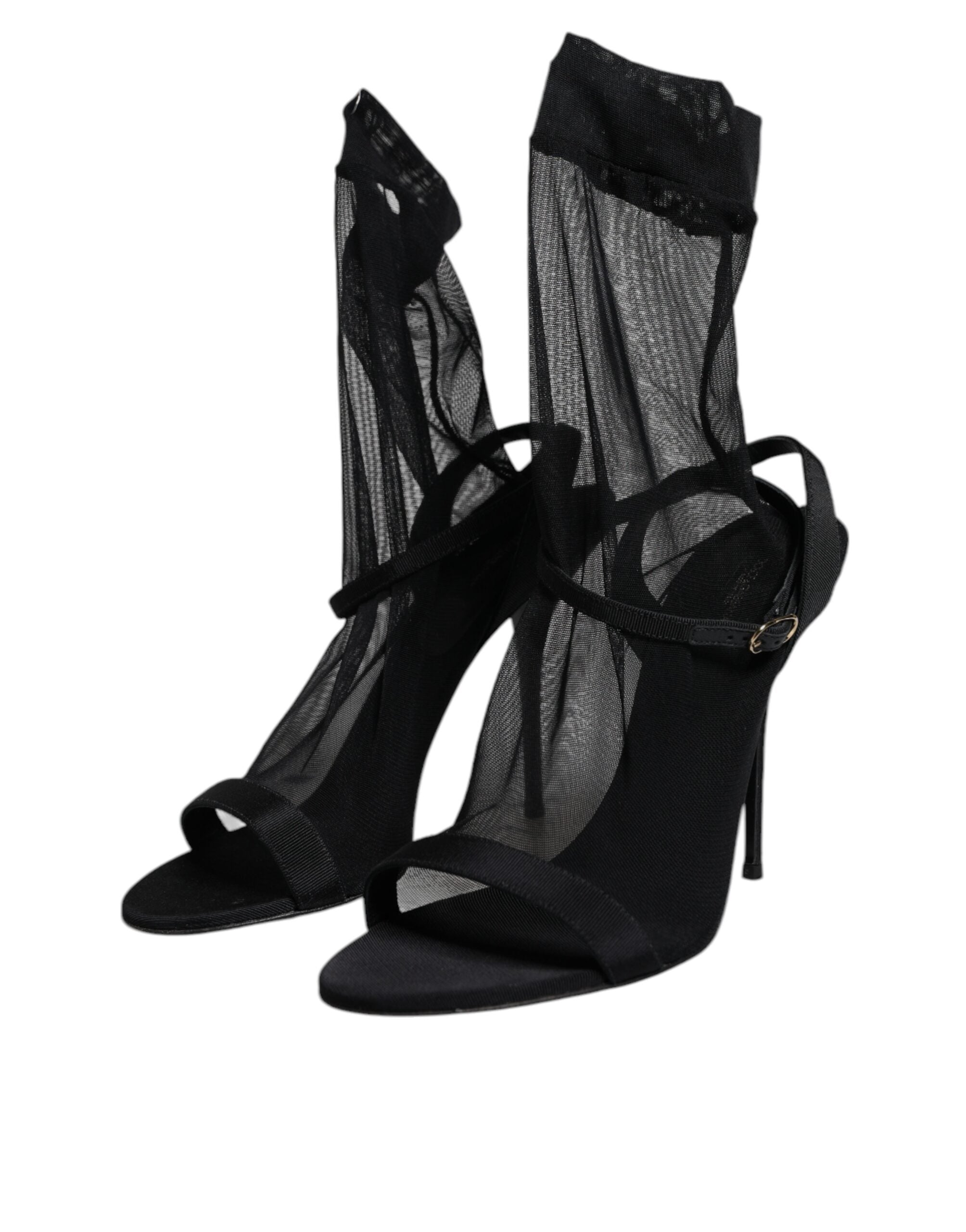 Dolce & Gabbana Black Tulle Stretch Heels Sandals Women's Shoes (Pre-Owned)