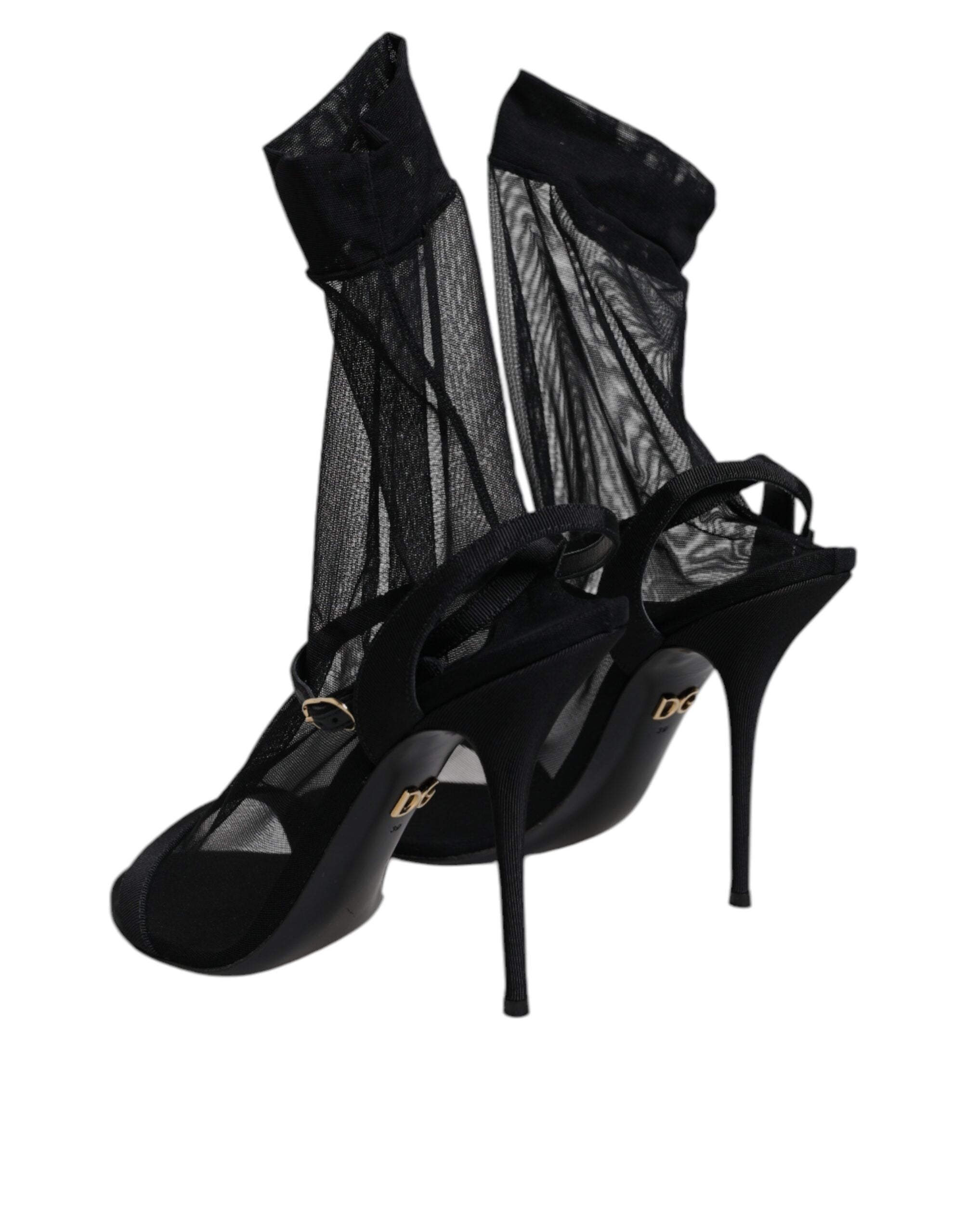 Dolce & Gabbana Black Tulle Stretch Heels Sandals Women's Shoes (Pre-Owned)