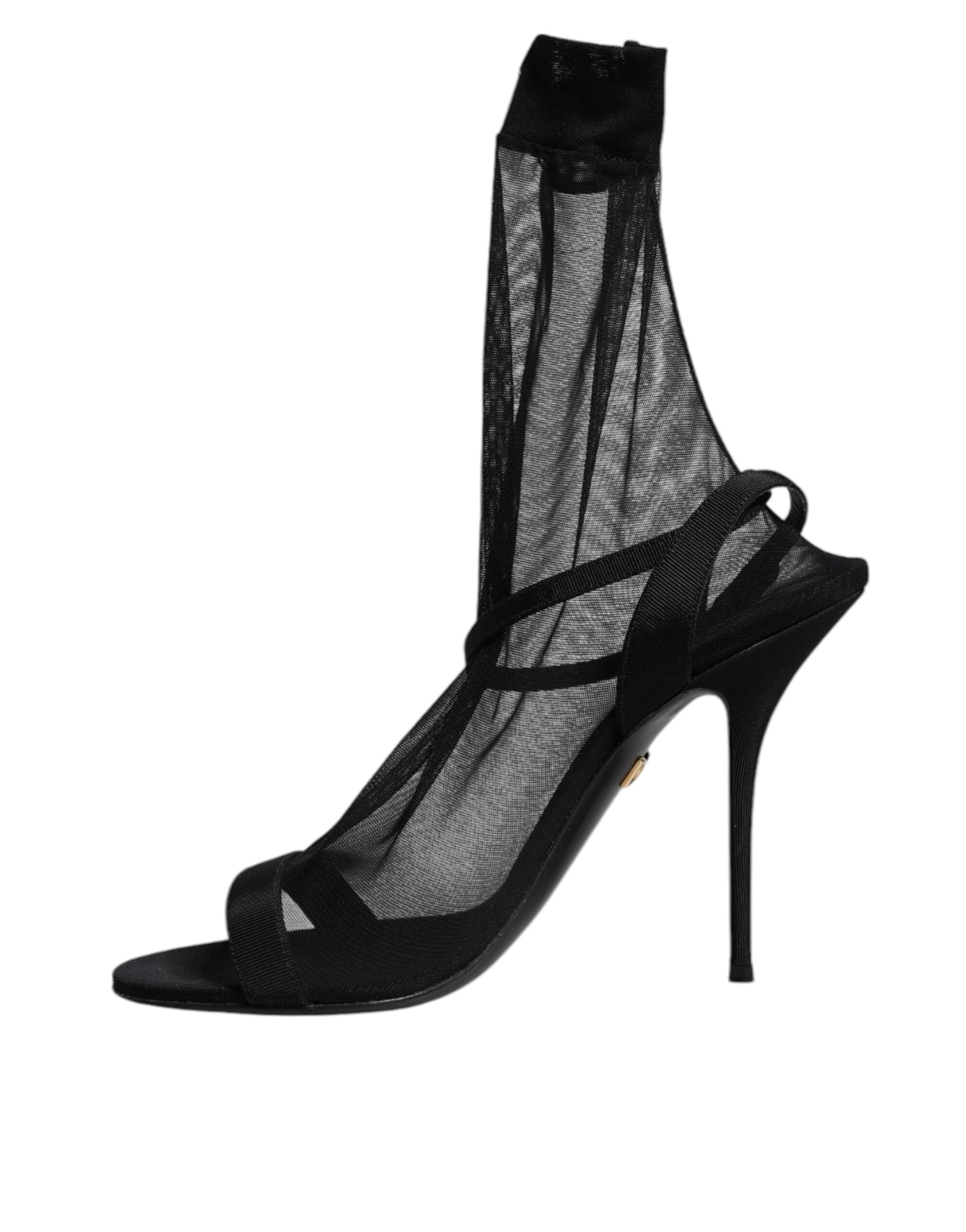Dolce & Gabbana Black Tulle Stretch Heels Sandals Women's Shoes (Pre-Owned)