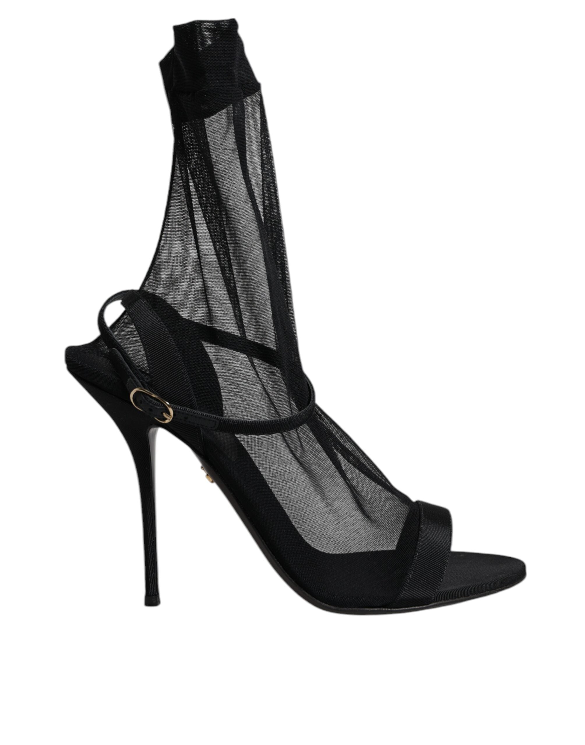 Dolce & Gabbana Black Tulle Stretch Heels Sandals Women's Shoes (Pre-Owned)