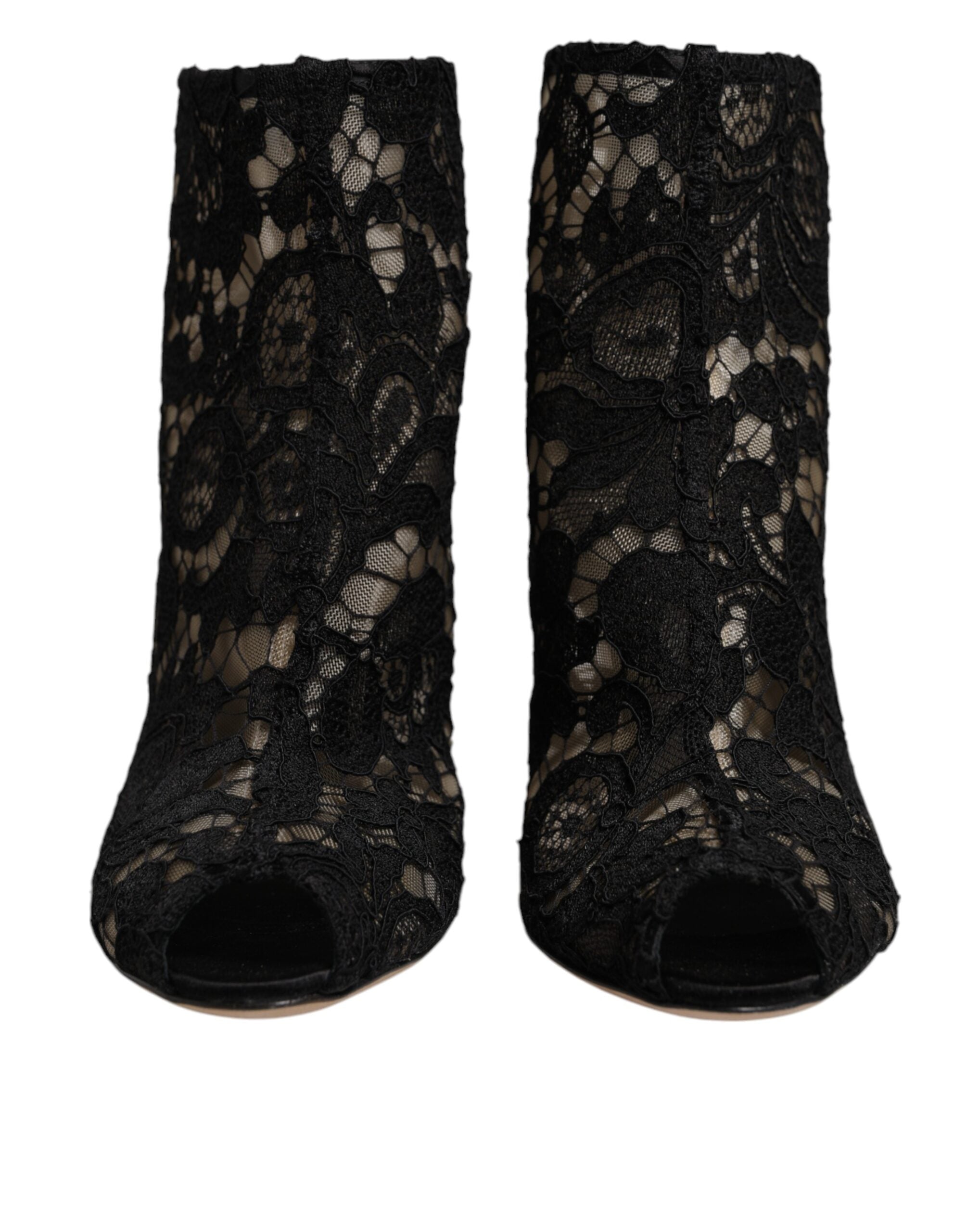 Dolce & Gabbana Black Floral Lace Heels Ankle Boots Women's Shoes (Pre-Owned)