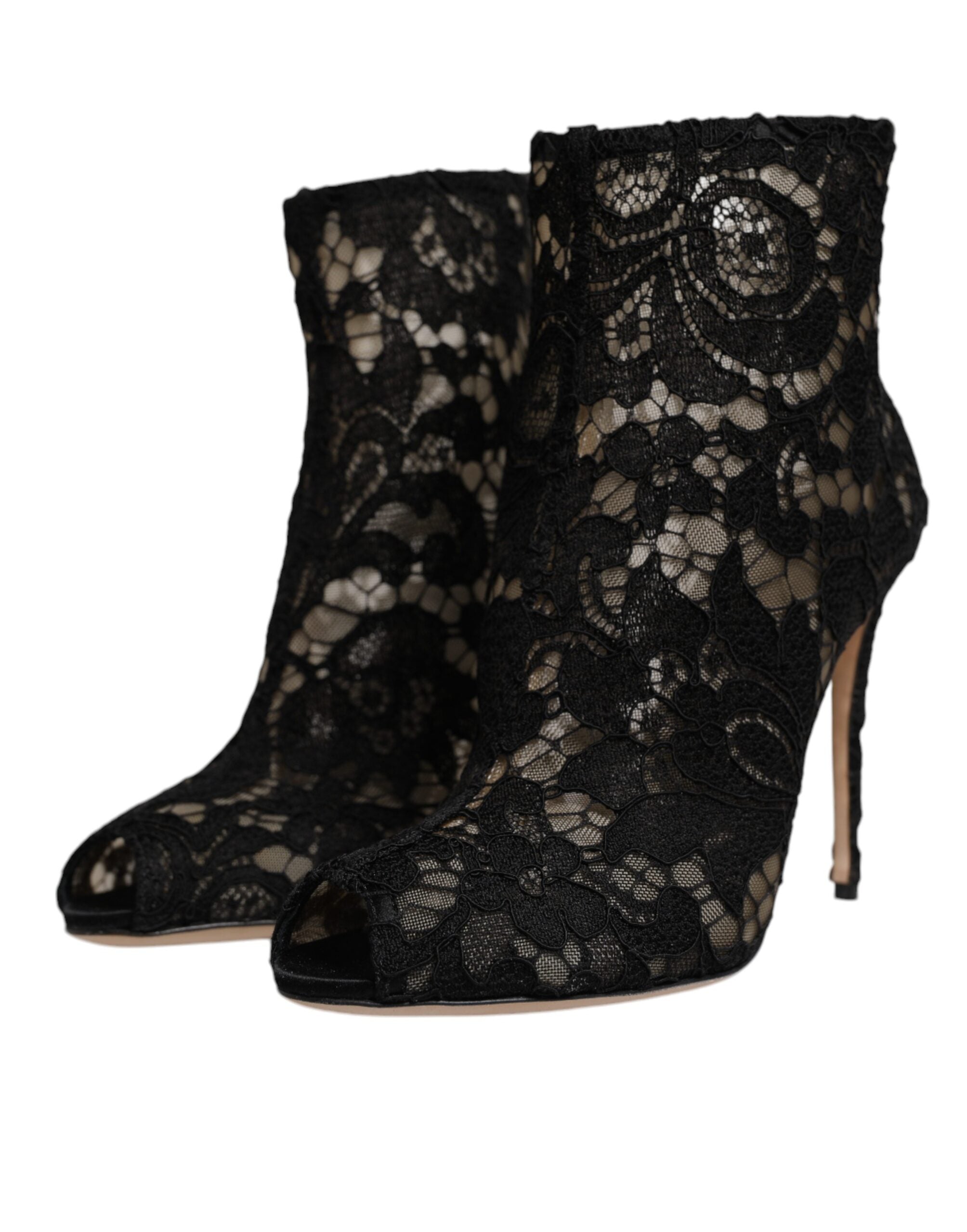 Dolce & Gabbana Black Floral Lace Heels Ankle Boots Women's Shoes (Pre-Owned)