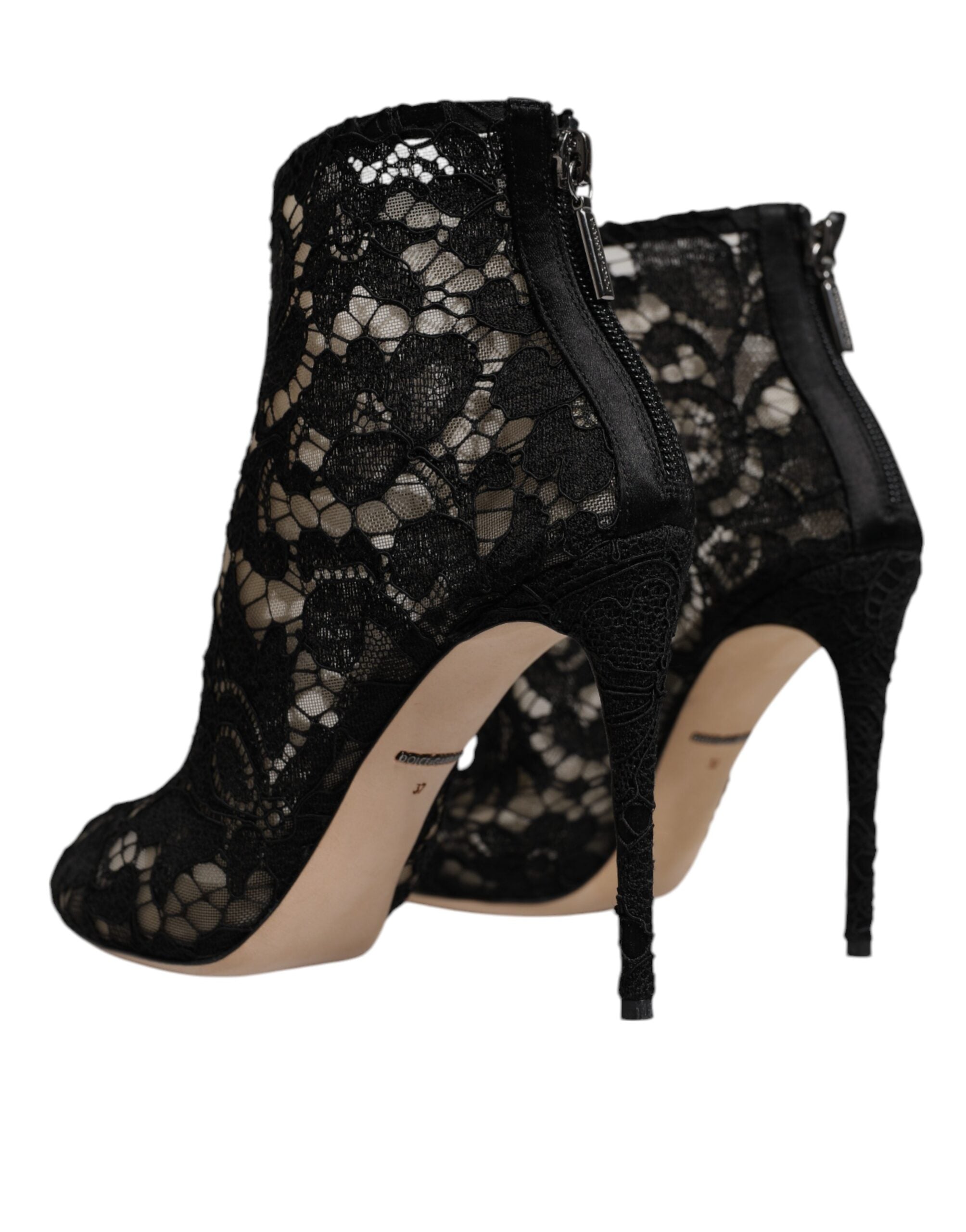 Dolce & Gabbana Black Floral Lace Heels Ankle Boots Women's Shoes (Pre-Owned)