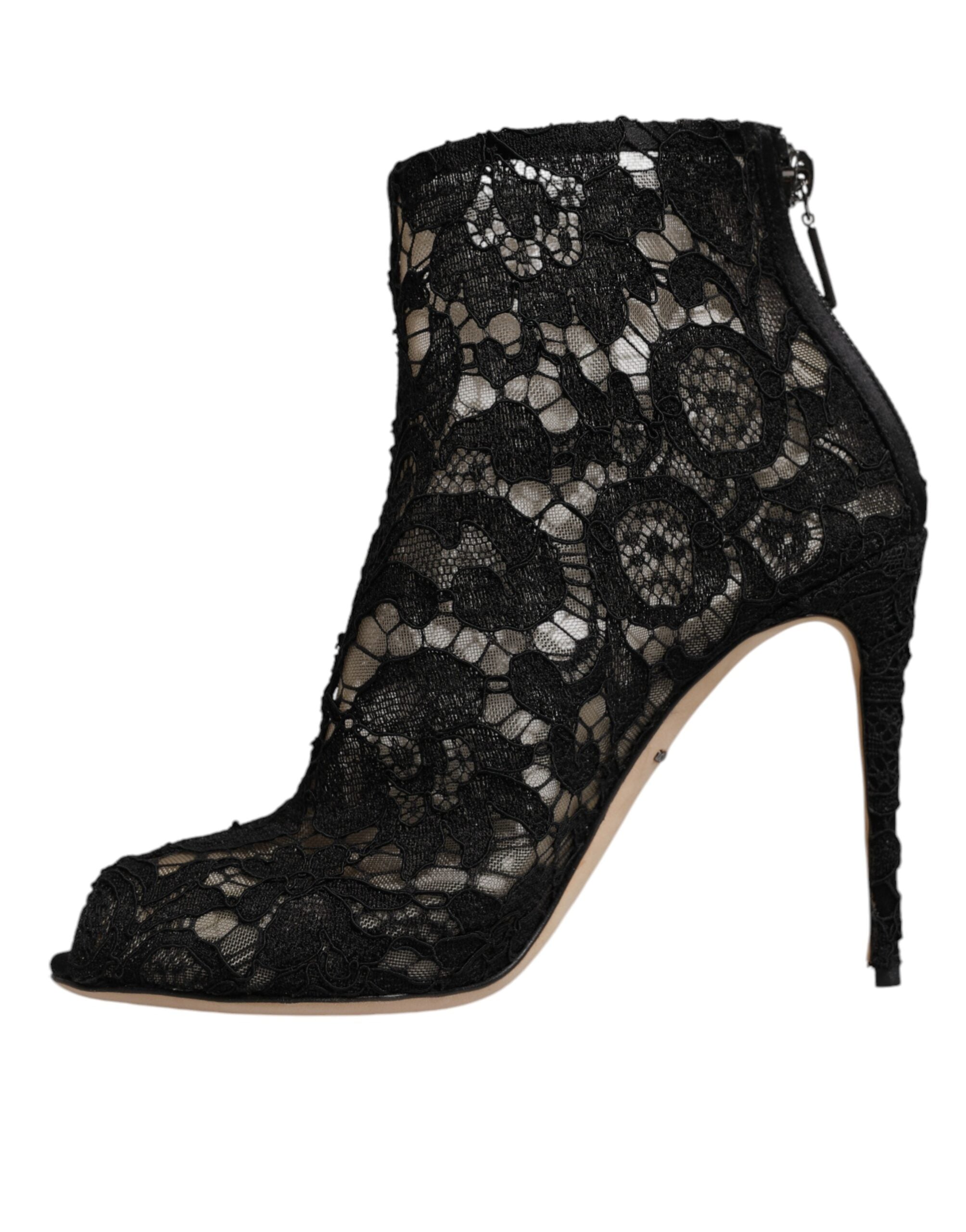 Dolce & Gabbana Black Floral Lace Heels Ankle Boots Women's Shoes (Pre-Owned)