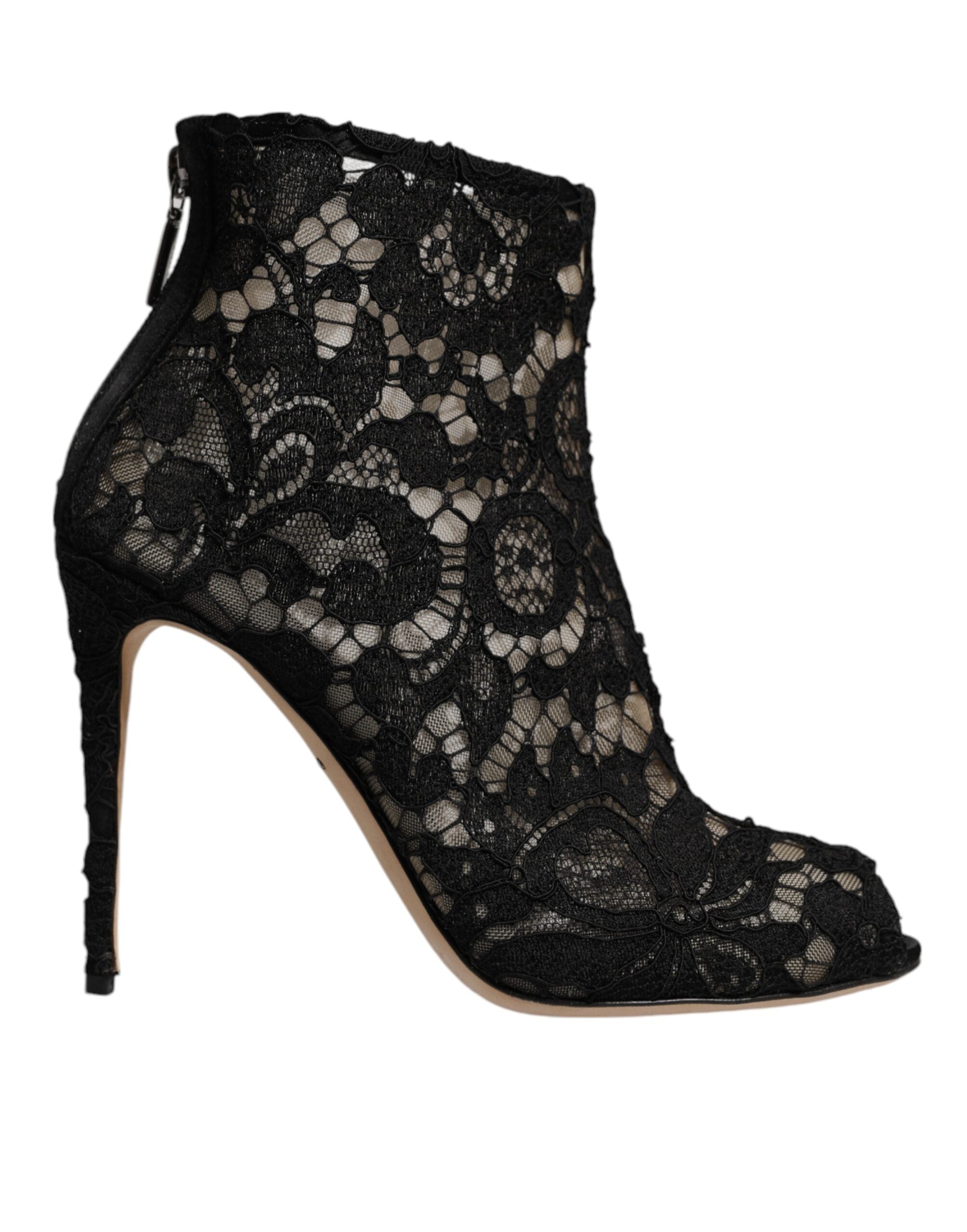 Dolce & Gabbana Black Floral Lace Heels Ankle Boots Women's Shoes (Pre-Owned)