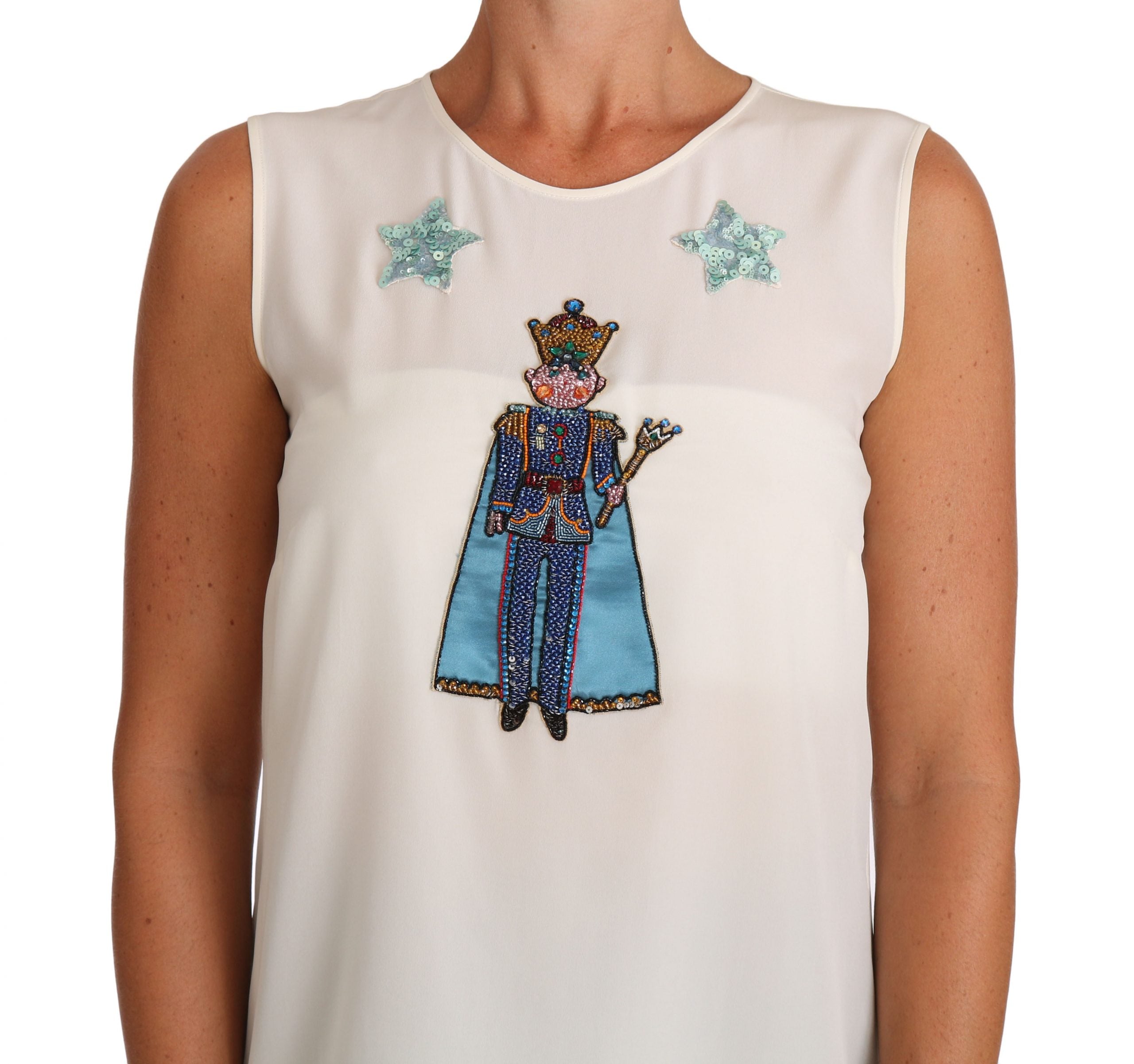 Dolce & Gabbana White Silk Crystal Sequined Fairy Women's T-shirt
