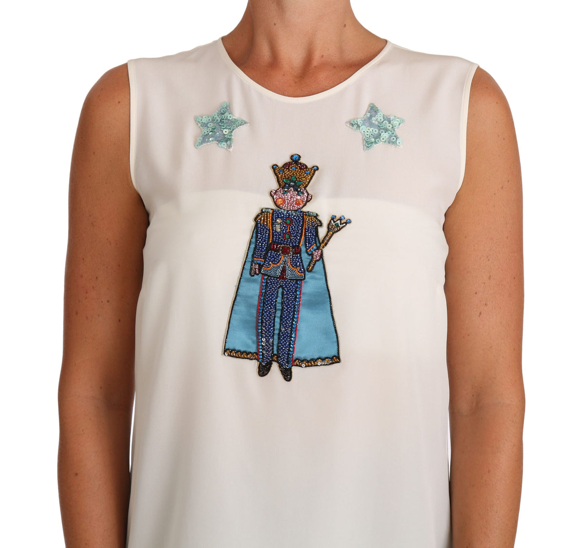 Dolce & Gabbana White Silk Crystal Sequined Fairy Women's T-shirt