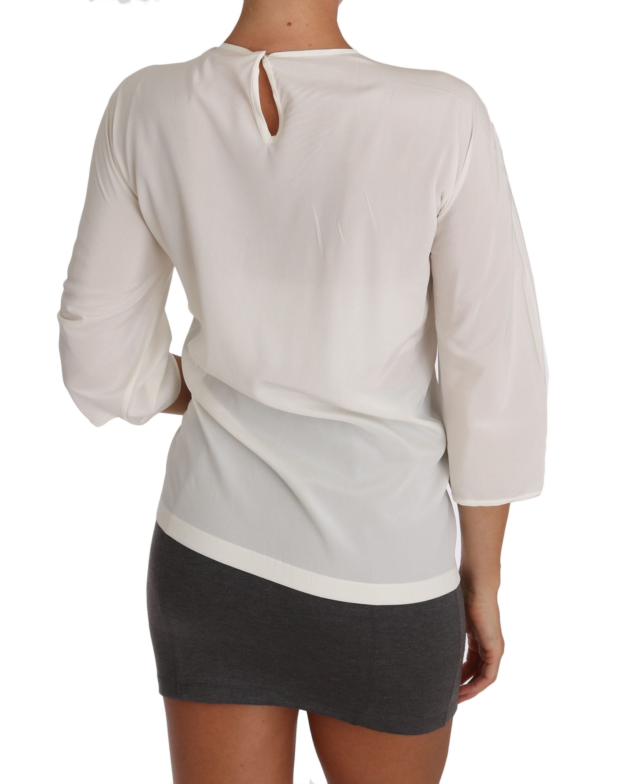 Dolce & Gabbana White Silk #dgfamily Blouse Women's T-shirt