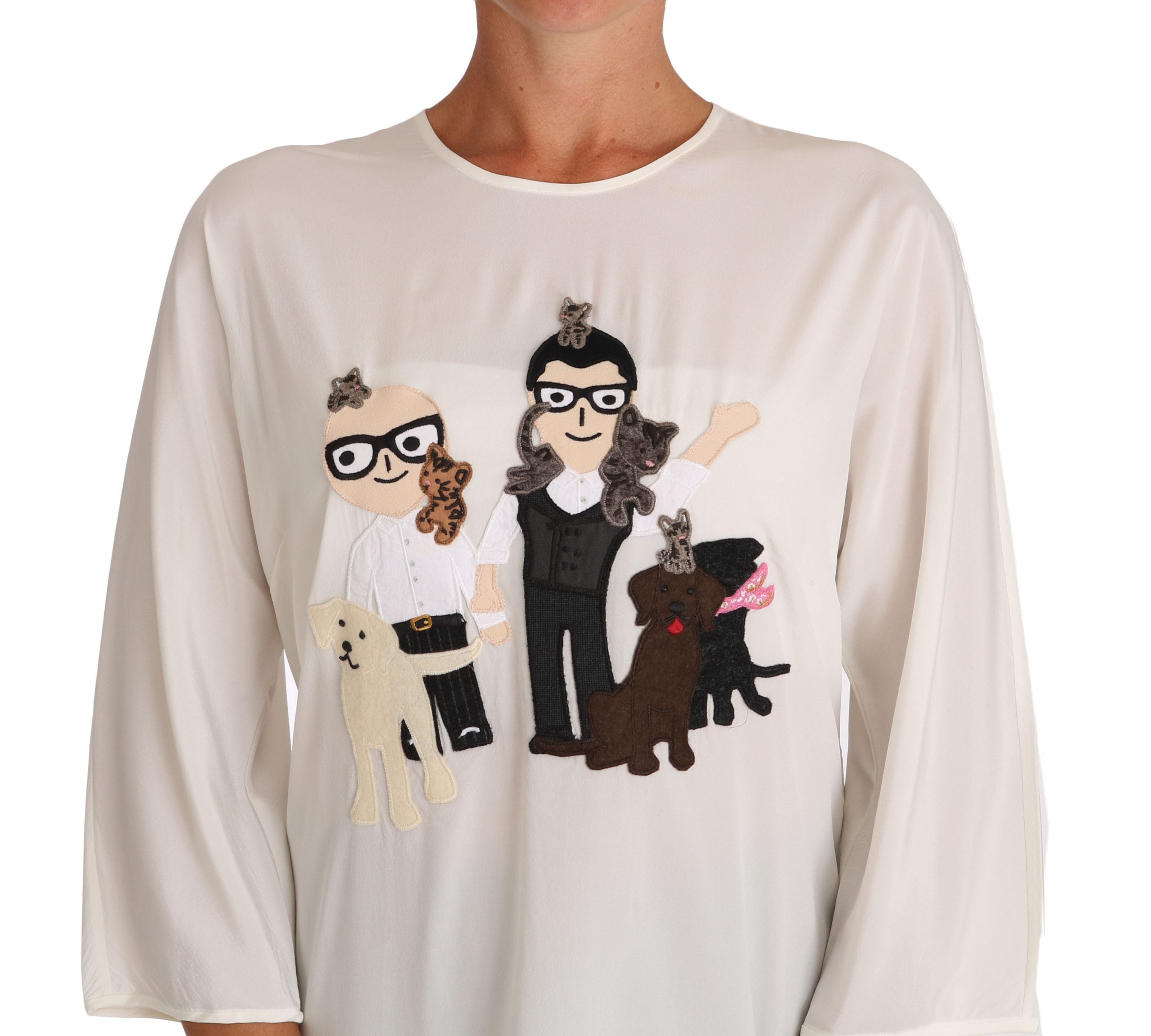 Dolce & Gabbana White Silk #dgfamily Blouse Women's T-shirt