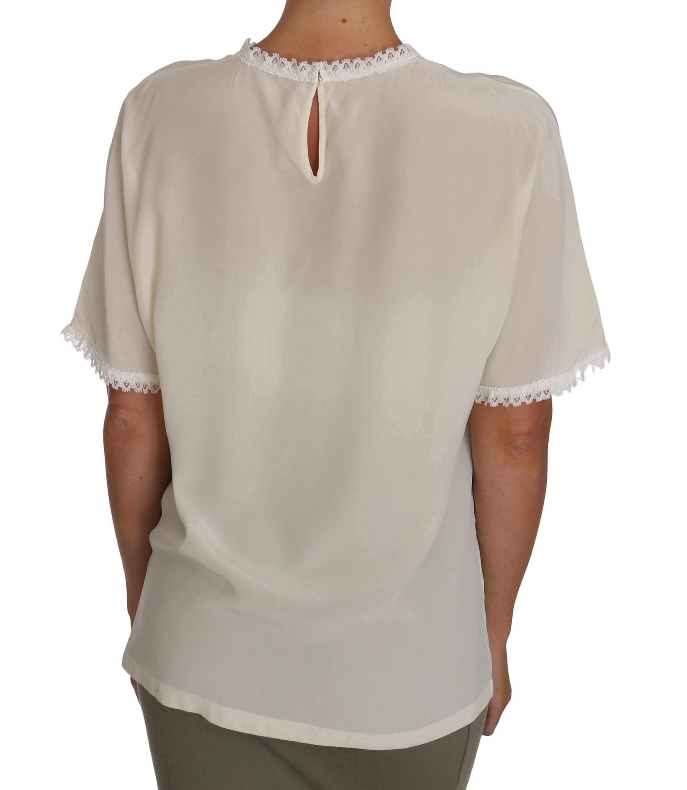 Dolce & Gabbana Cream Silk Lace-Detailed Blouse Women's Top