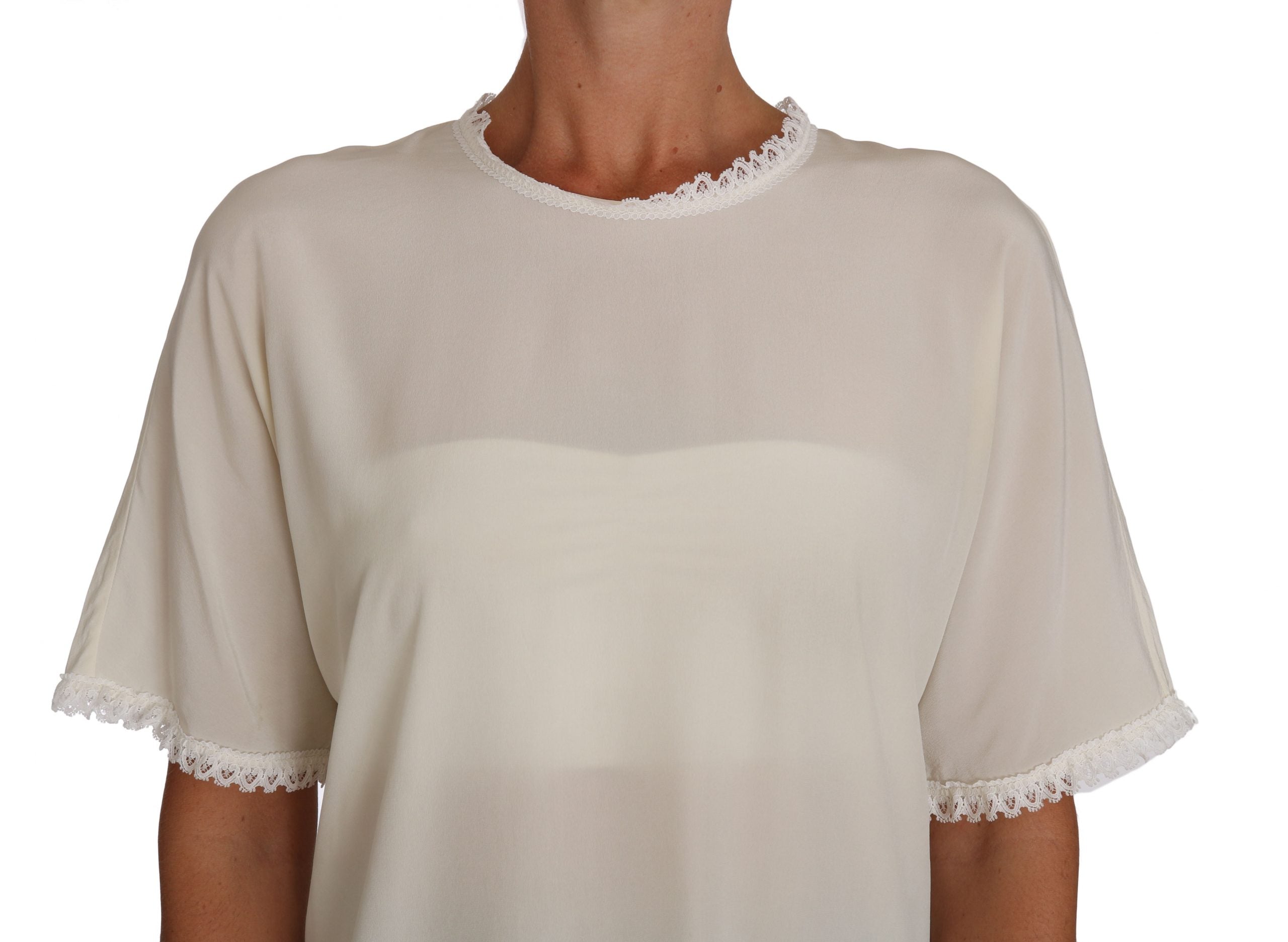 Dolce & Gabbana Cream Silk Lace-Detailed Blouse Women's Top