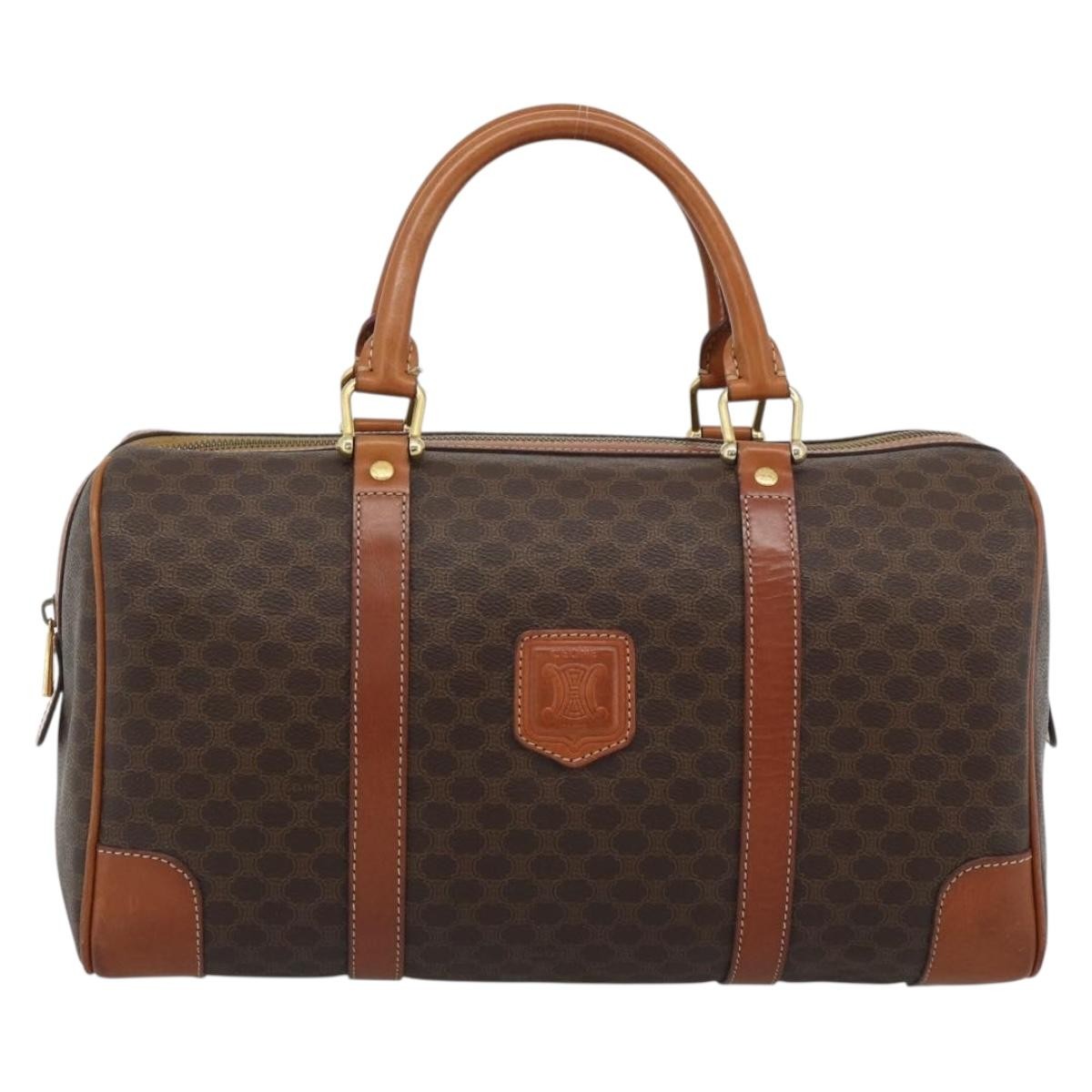 Celine Vintage Macadam Boston Canvas And Leather Brown Canvas Handbag (Pre-Owned)