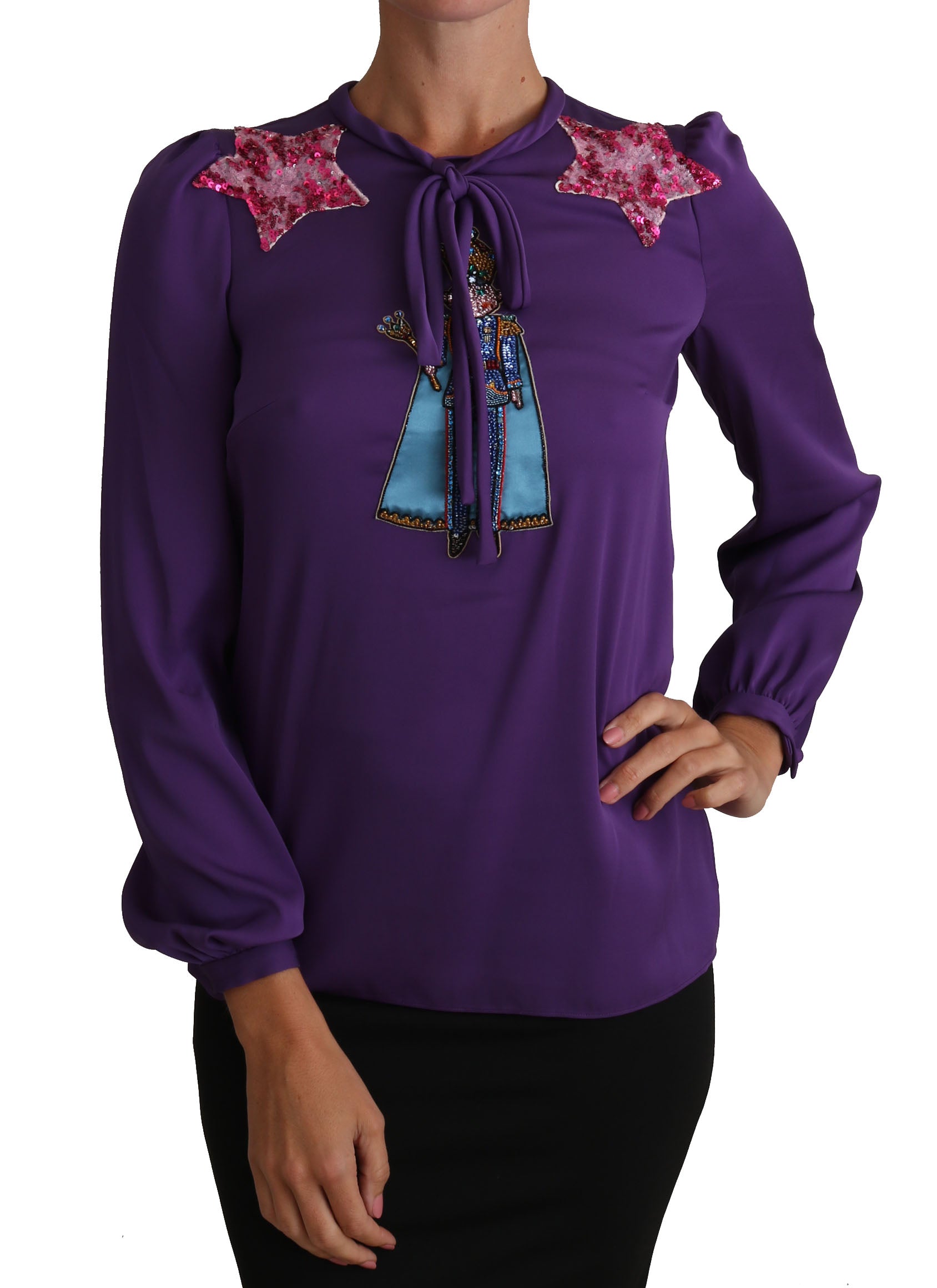 Dolce & Gabbana Purple Blouse Prince Fairy Tale Embellished Women's Top