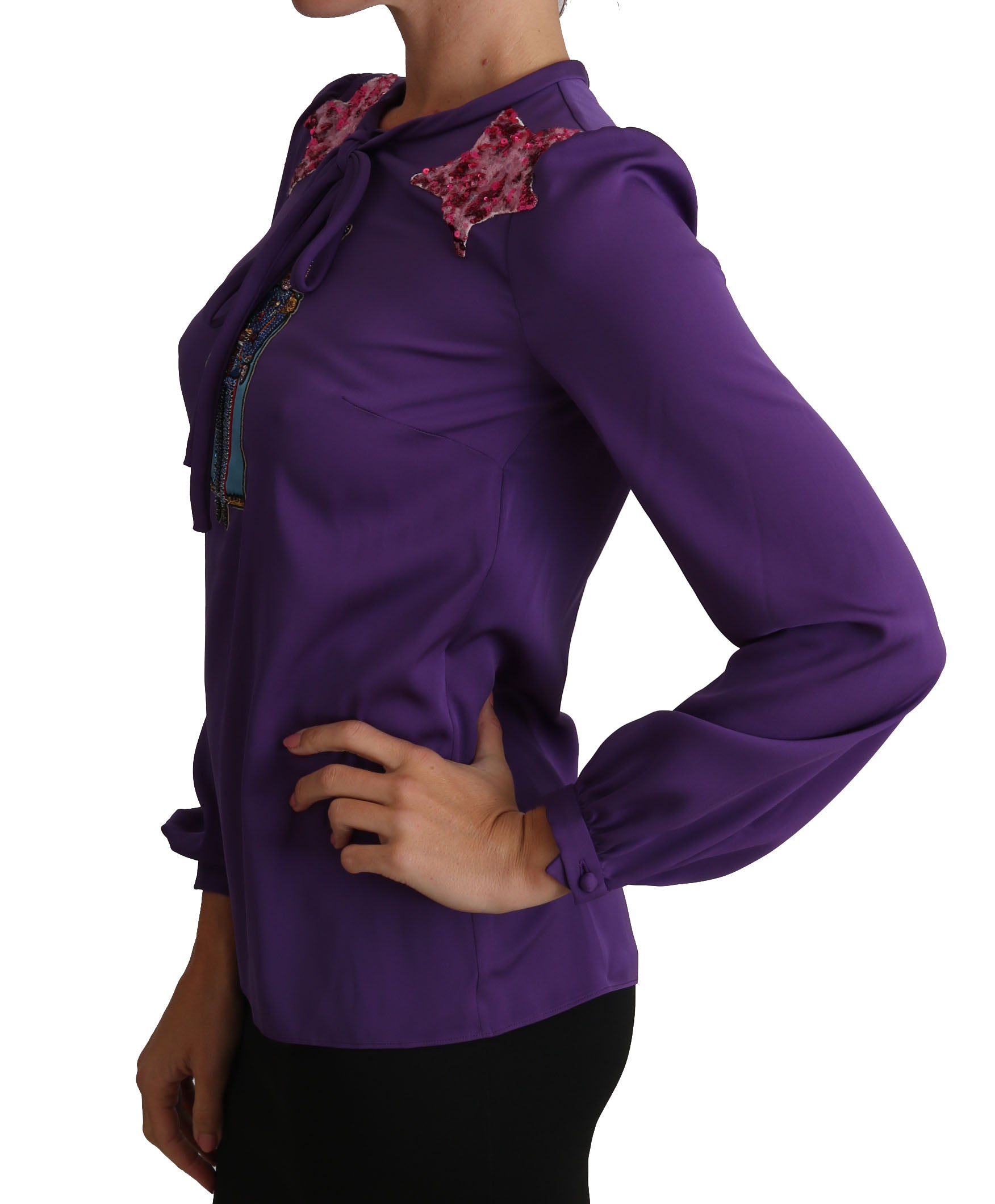 Dolce & Gabbana Purple Blouse Prince Fairy Tale Embellished Women's Top