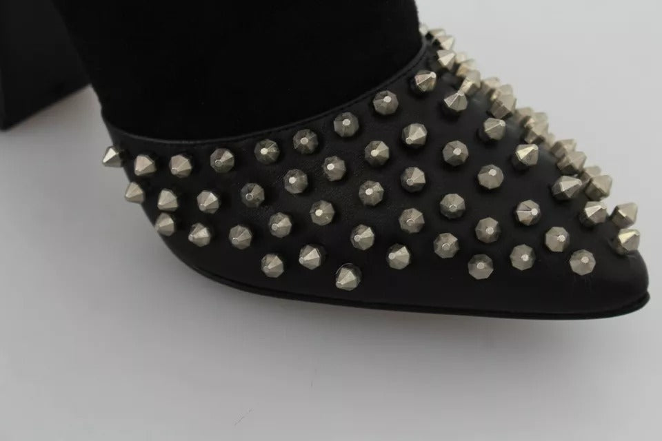 Philipp Plein Black Suede Studded Heels Ankle Boots Women's Shoes