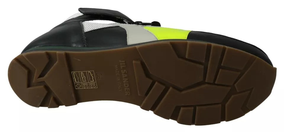 Jil Sander Fog Gray Neon Green Black Lace-Up Strap Women's Shoes (Pre-Owned)