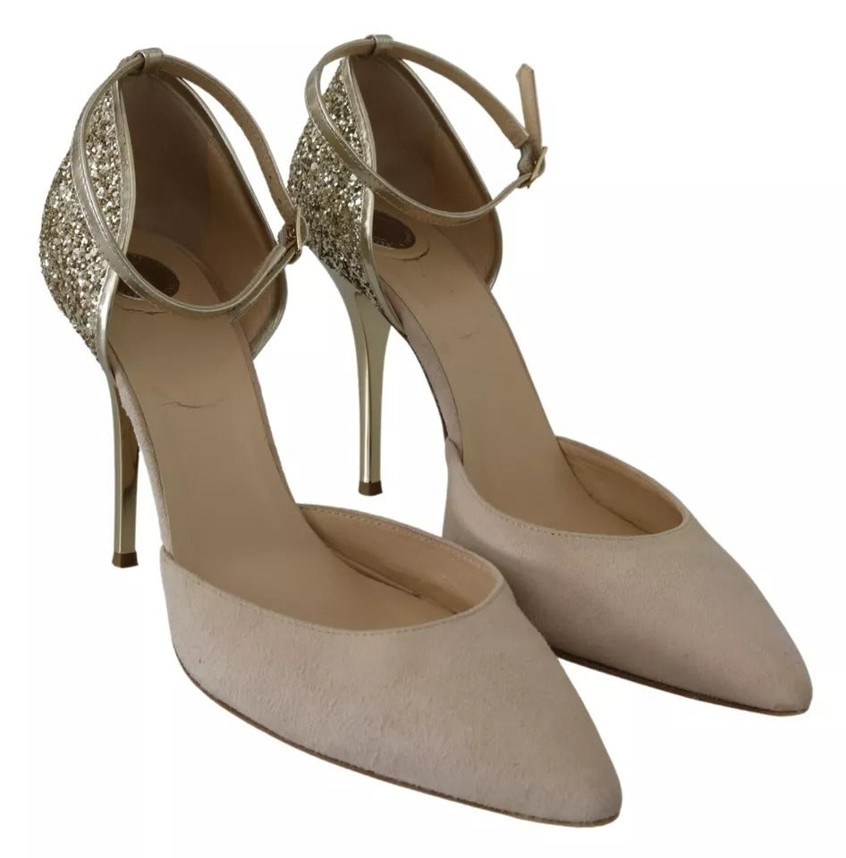 Elisabetta Franchi Beige Linen Ankle Strap High Heels Women's Shoes (Pre-Owned)