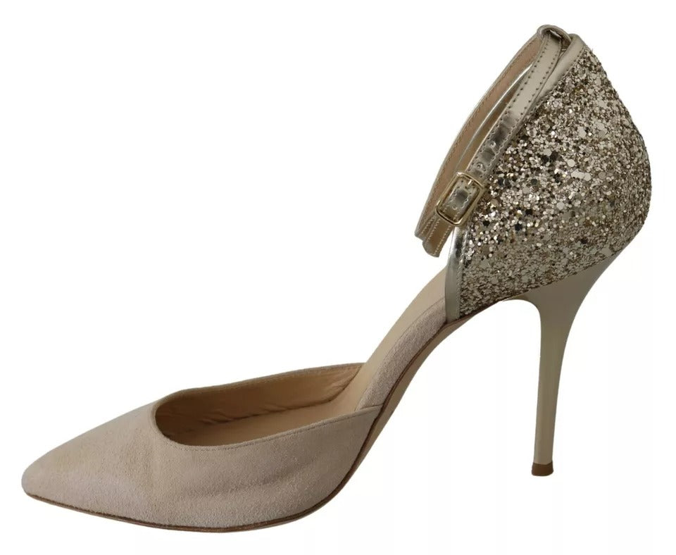 Elisabetta Franchi Beige Linen Ankle Strap High Heels Women's Shoes (Pre-Owned)
