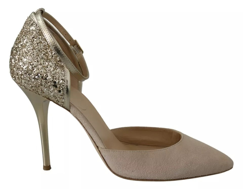 Elisabetta Franchi Beige Linen Ankle Strap High Heels Women's Shoes (Pre-Owned)