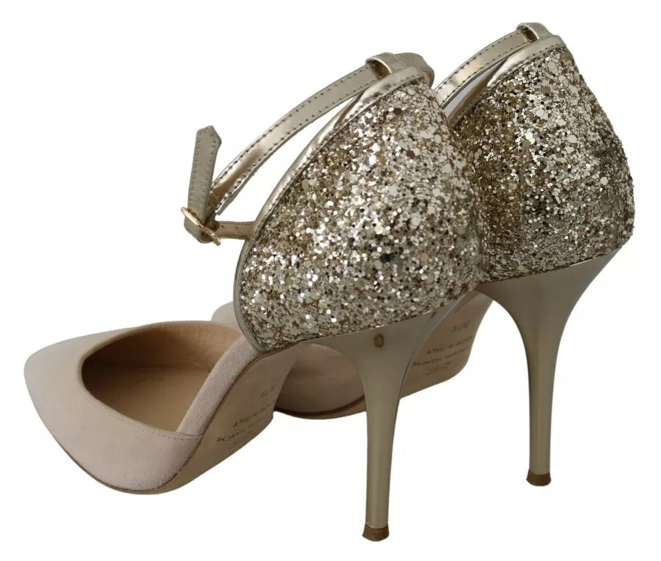 Elisabetta Franchi Beige Linen Ankle Strap High Heels Women's Shoes (Pre-Owned)