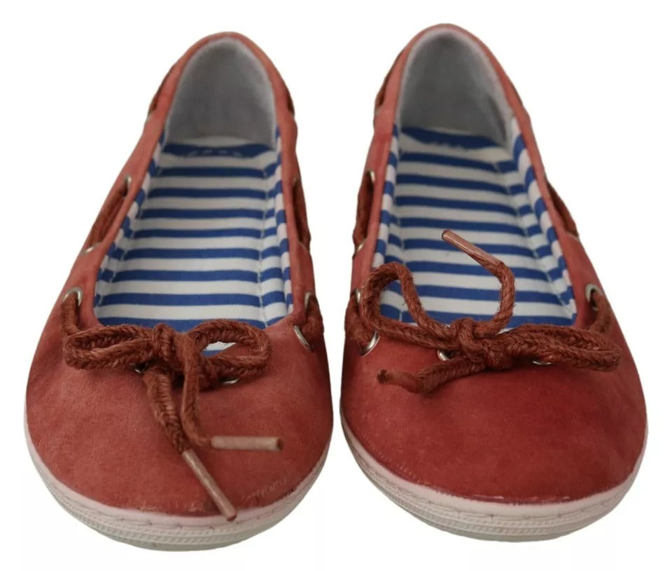 Pantofola D'Oro Coral Suede Lace Bow Loafers Ballet Flat Women's Shoes (Pre-Owned)