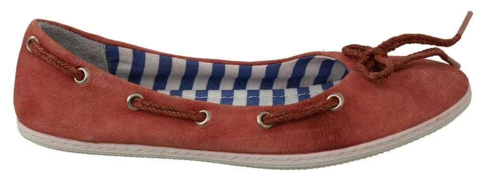 Pantofola D'Oro Coral Suede Lace Bow Loafers Ballet Flat Women's Shoes (Pre-Owned)