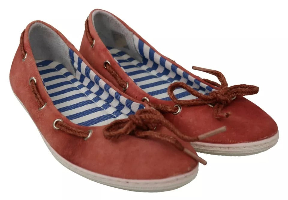 Pantofola D'Oro Coral Suede Lace Bow Loafers Ballet Flat Women's Shoes (Pre-Owned)