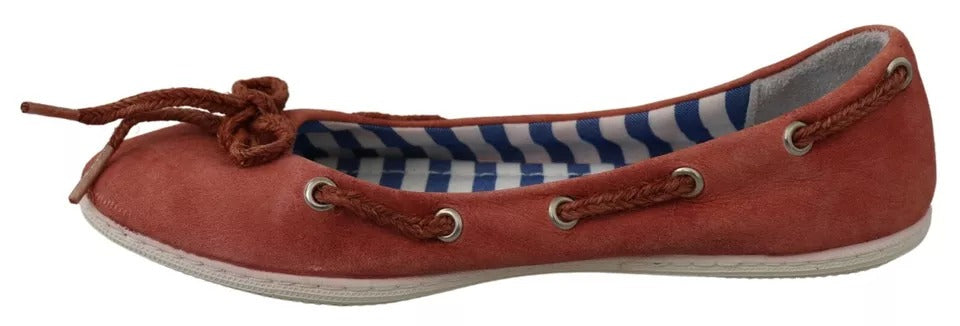Pantofola D'Oro Coral Suede Lace Bow Loafers Ballet Flat Women's Shoes (Pre-Owned)