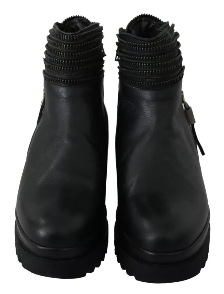 Ovyé Black Leather Zipper Ankle Boots Women's Shoes (Pre-Owned)