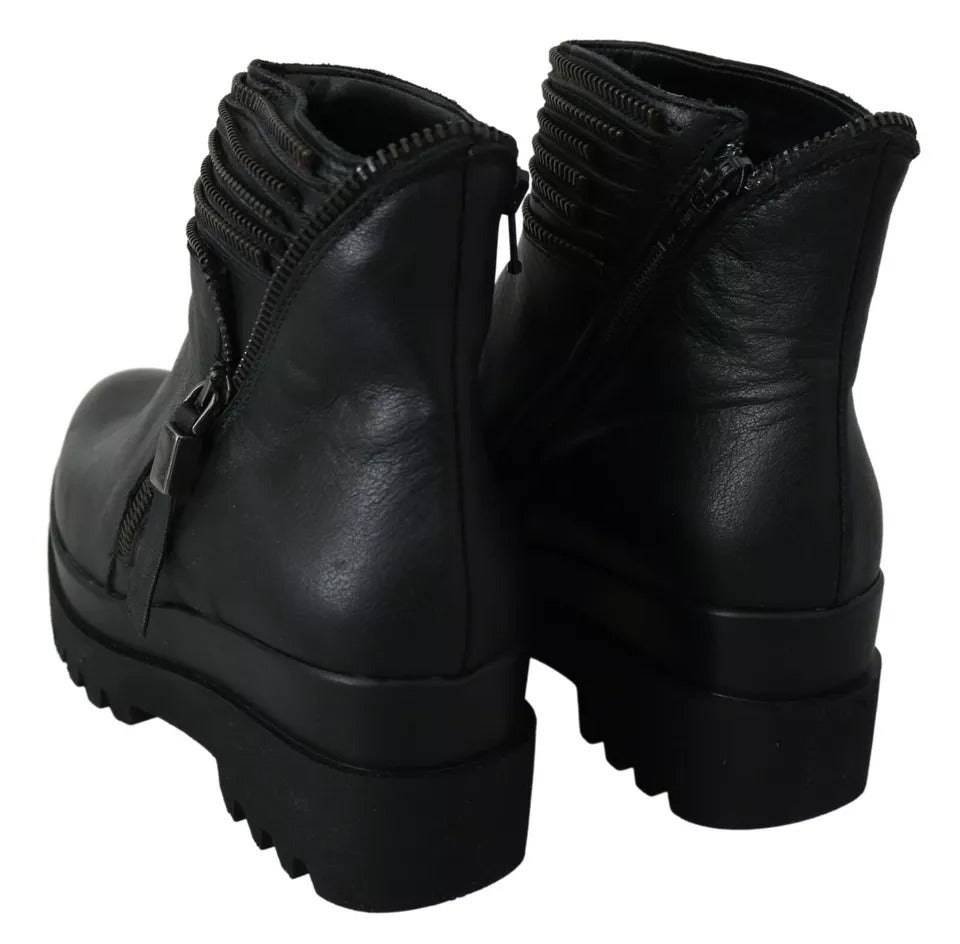 Ovyé Black Leather Zipper Ankle Boots Women's Shoes (Pre-Owned)