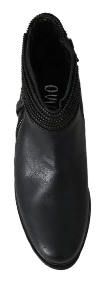 Ovyé Black Leather Zipper Ankle Boots Women's Shoes (Pre-Owned)