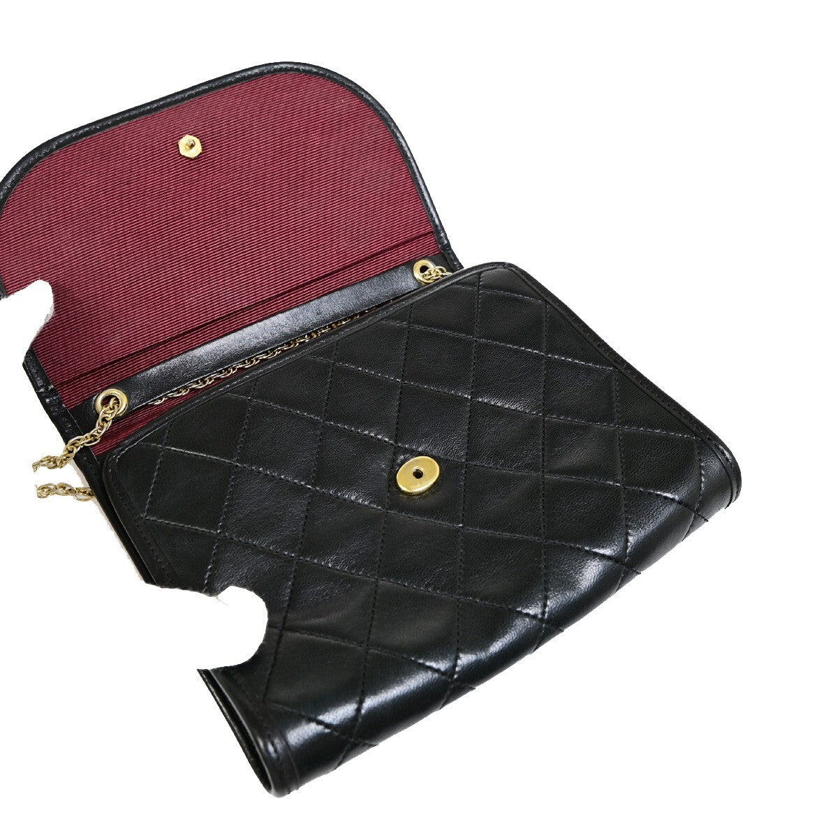 Chanel Vintage Round Flap Quilted Lambskin Black Leather Bag (Pre-Owned)