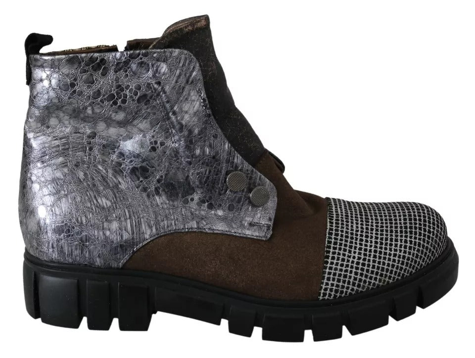 EBARRITO Multicolor Leather Suede Zipper Ankle Boots Women's Shoes (Pre-Owned)
