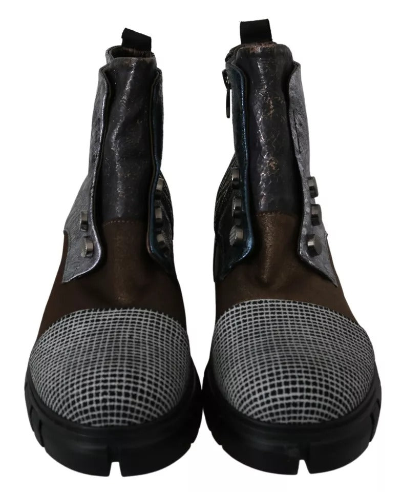 EBARRITO Multicolor Leather Suede Zipper Ankle Boots Women's Shoes (Pre-Owned)