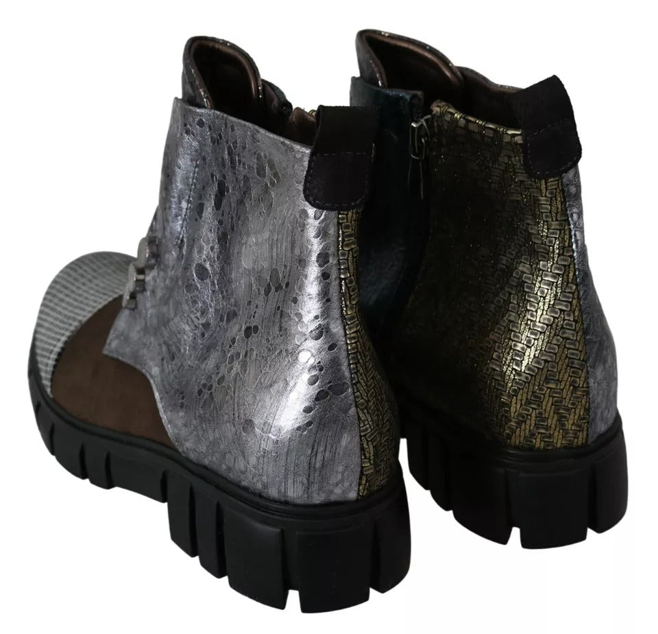EBARRITO Multicolor Leather Suede Zipper Ankle Boots Women's Shoes (Pre-Owned)